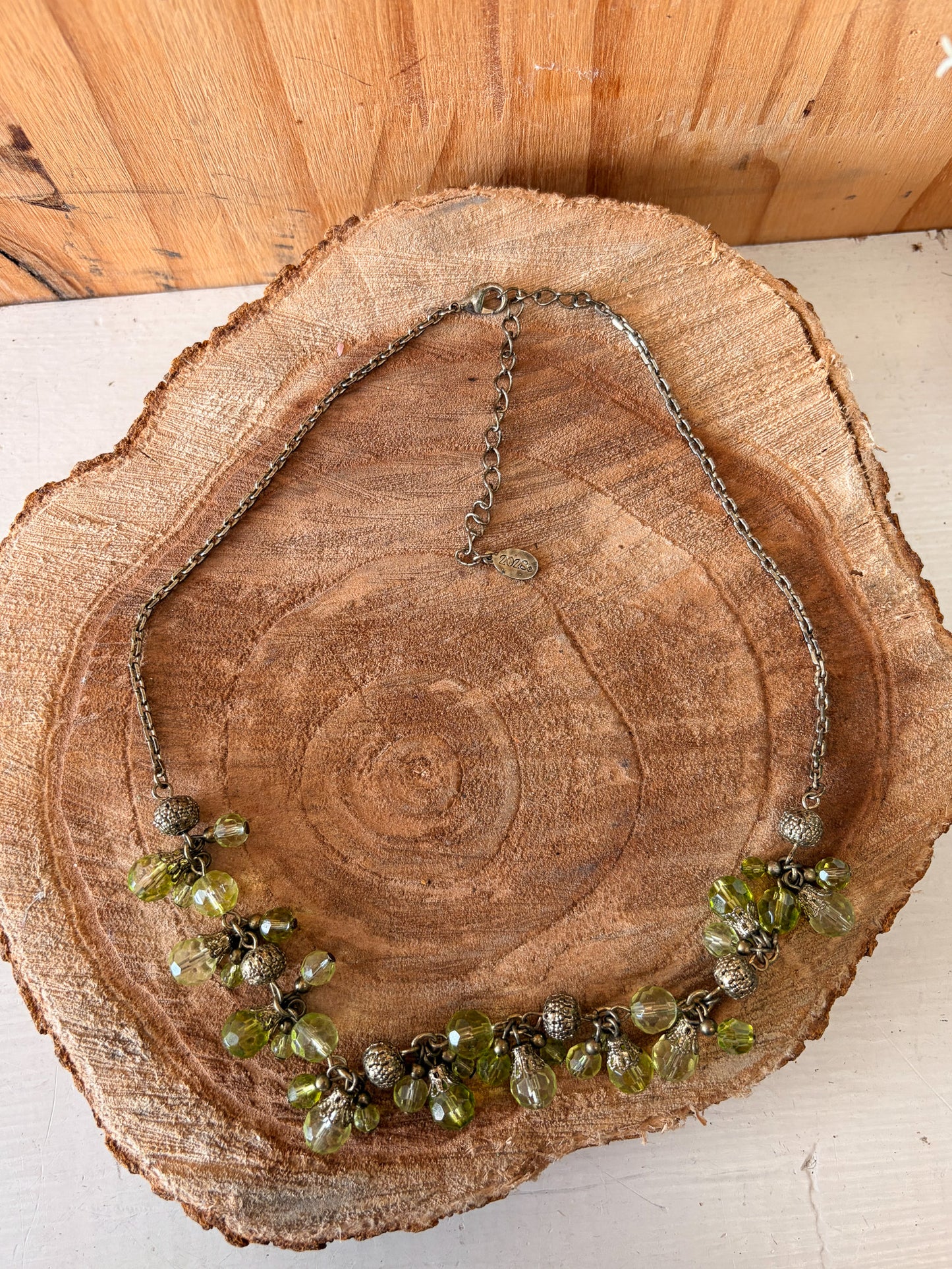 Green & Gold Tone Beaded Necklace