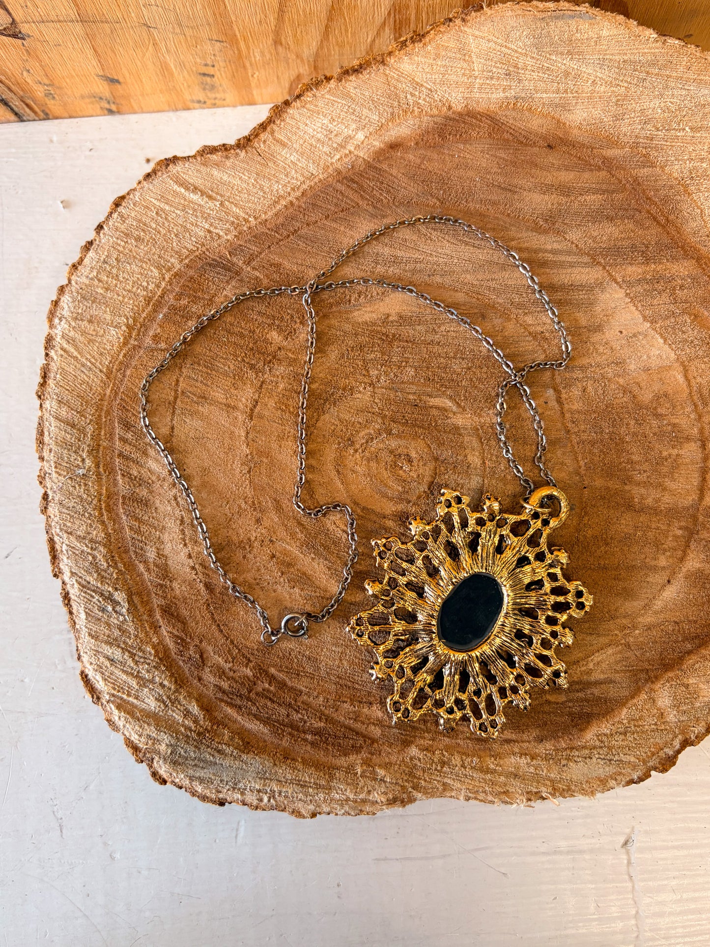 Ornate Gold Tone Rose Pendant Necklace