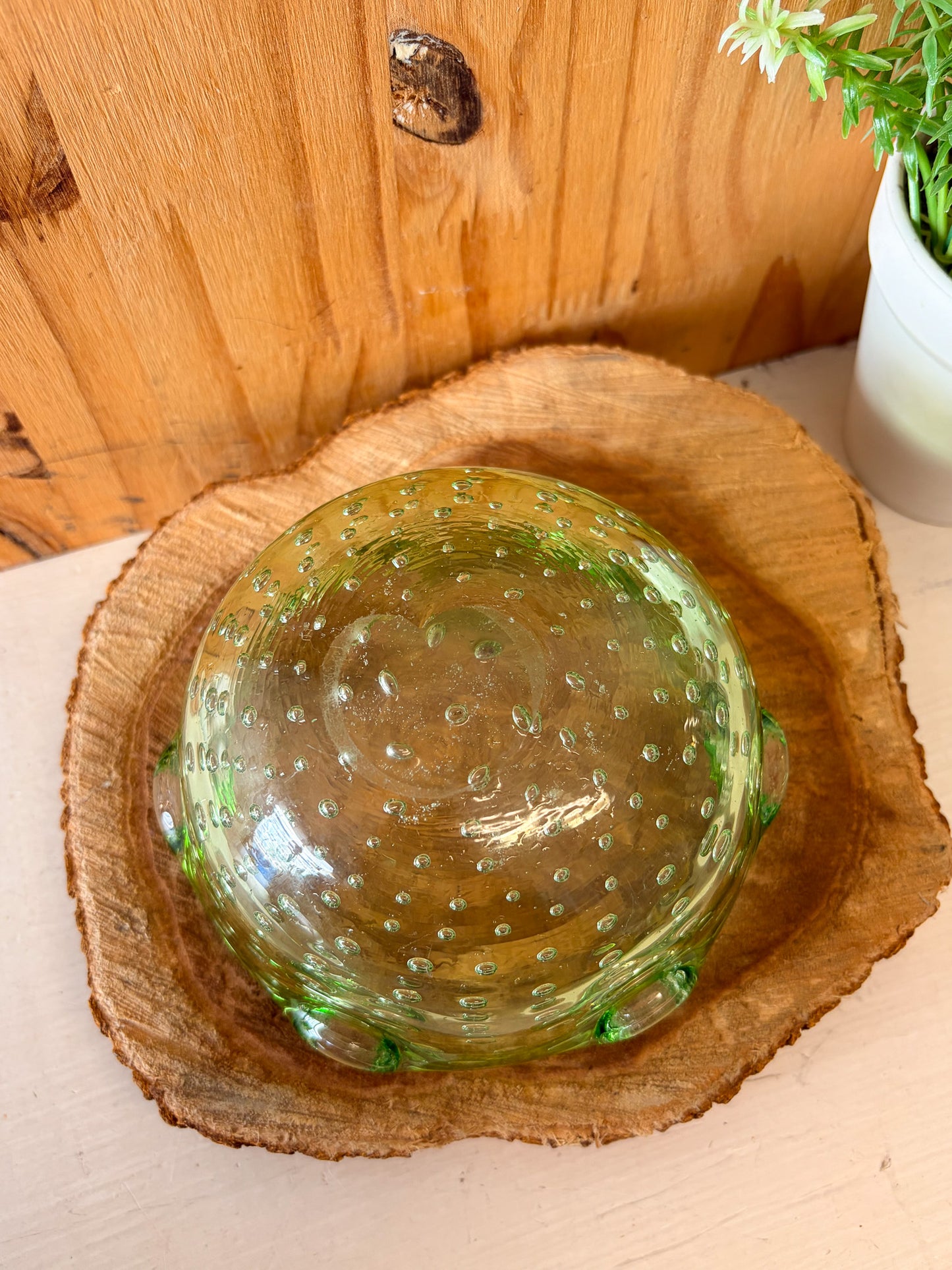 Vtg Round Controlled Green Bubble Glass Ashtray (Local Pick Up Only)