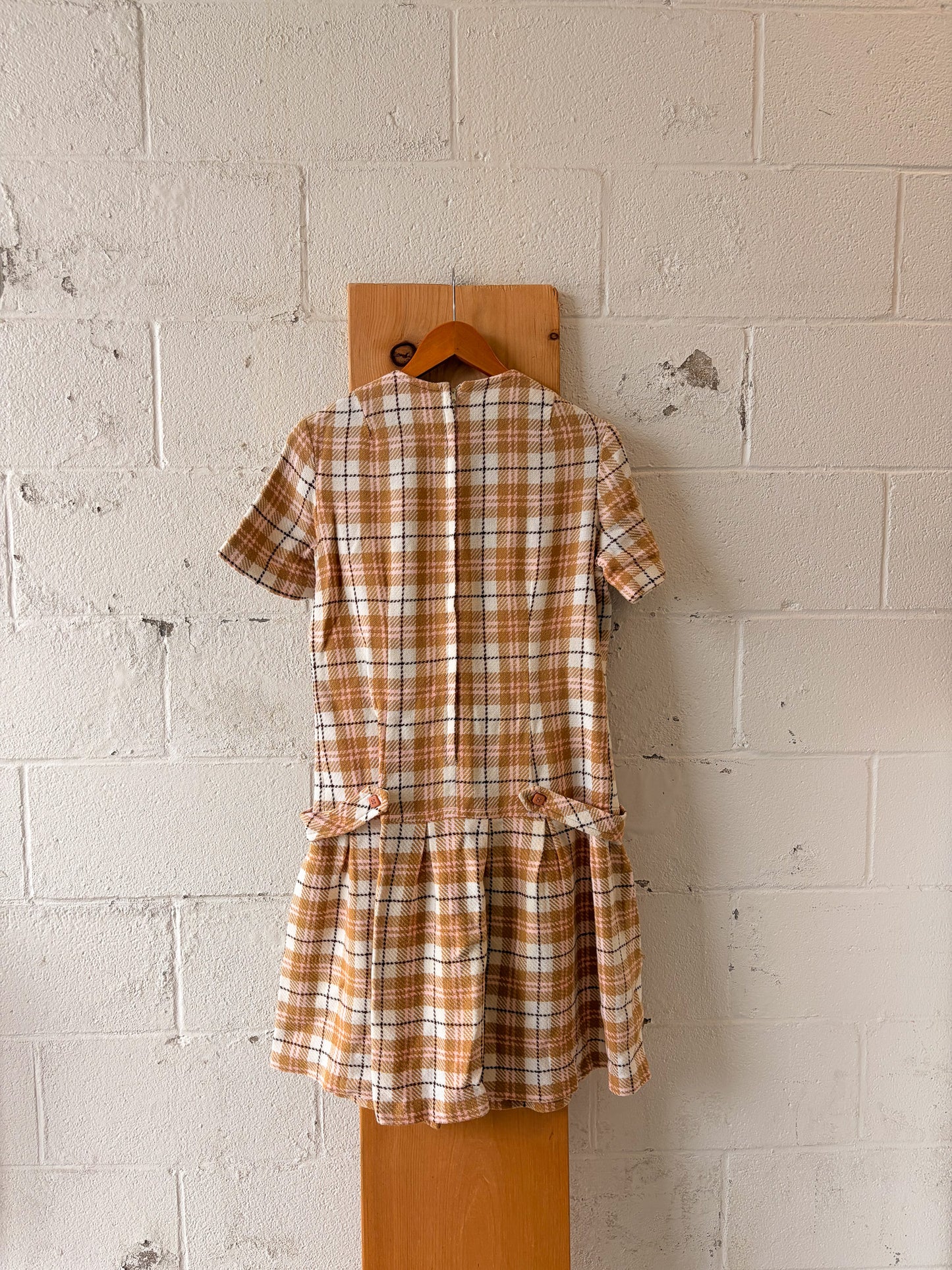Vtg Handmade Plaid Drop Waist Dress : M