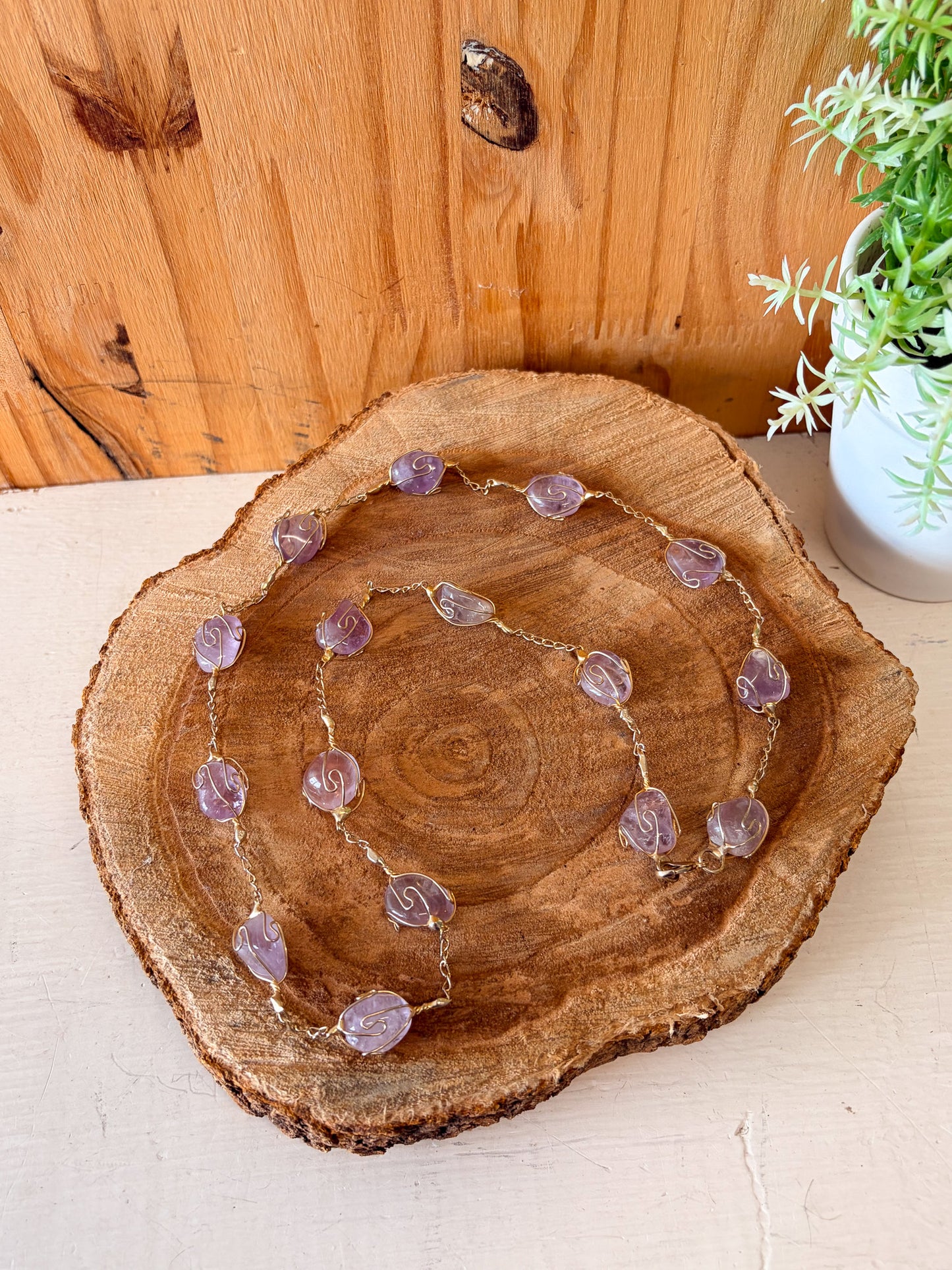 Purple Stone Wrapped Necklace
