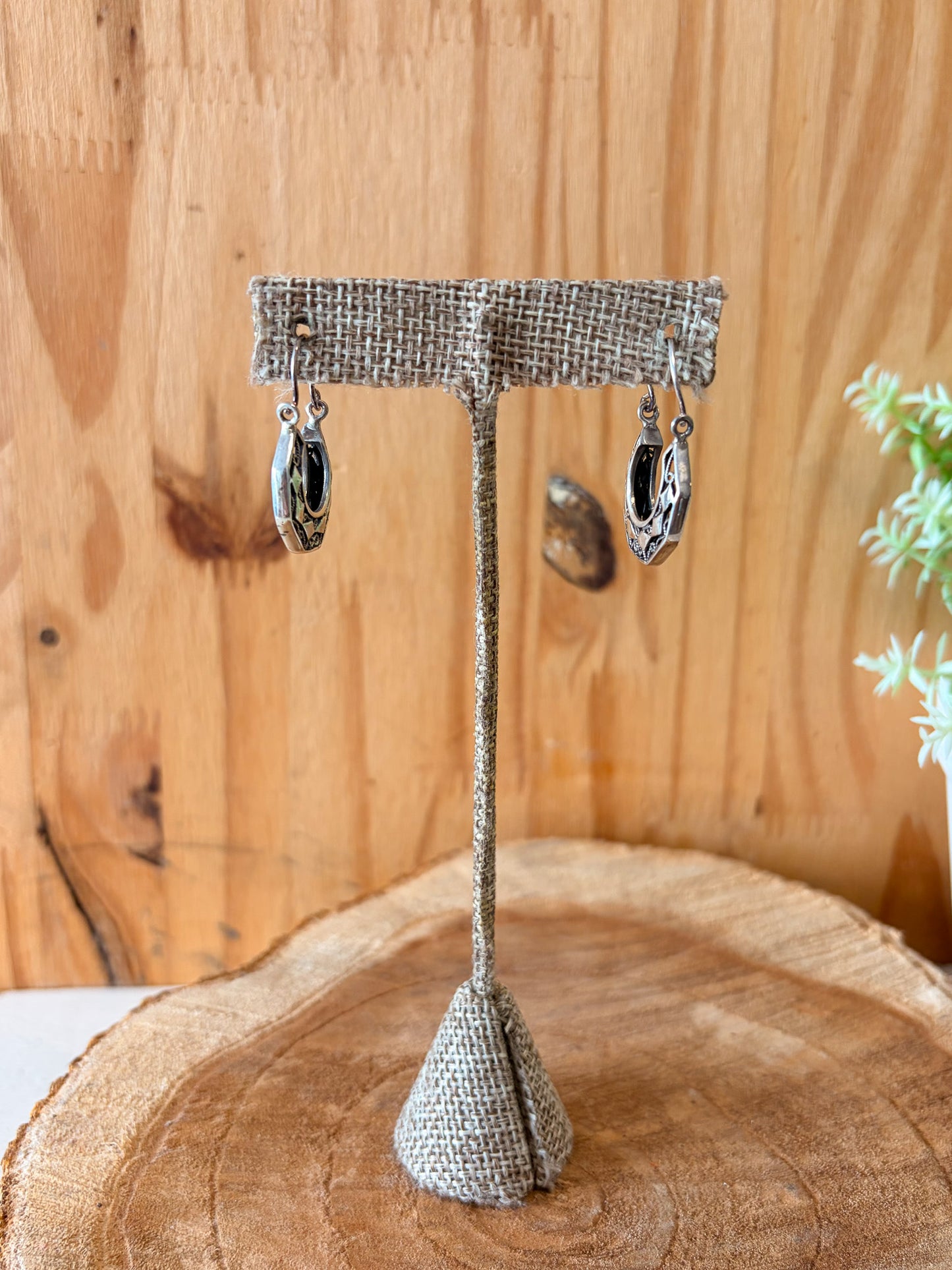 Ornate Silver Tone Hoop Earrings