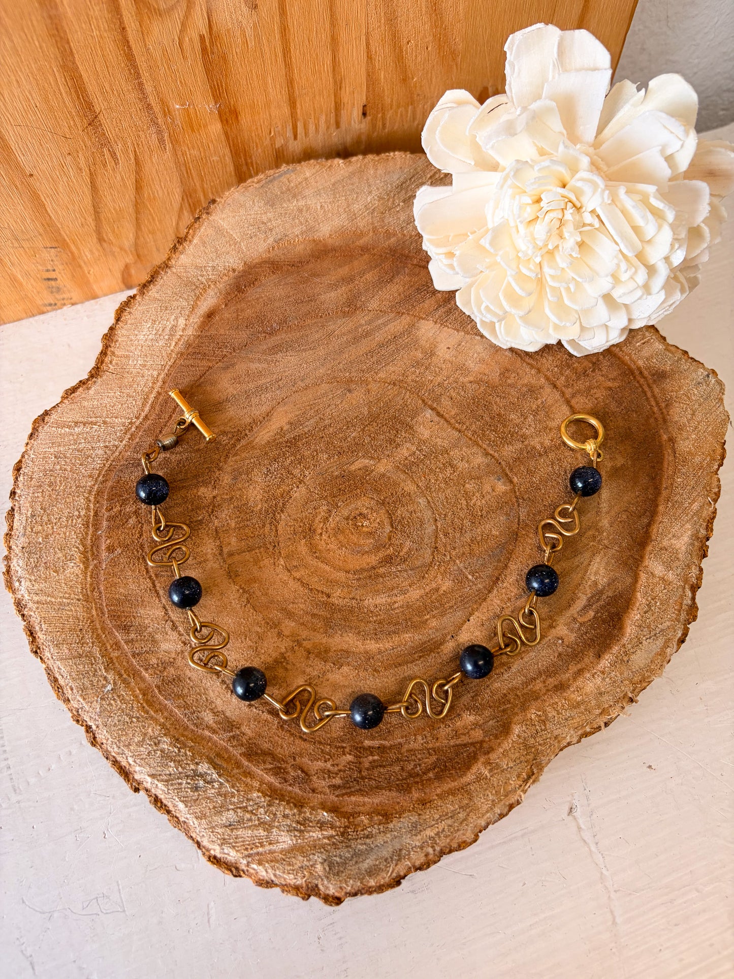 Sparkly Navy & Gold Tone Toggle Bracelet