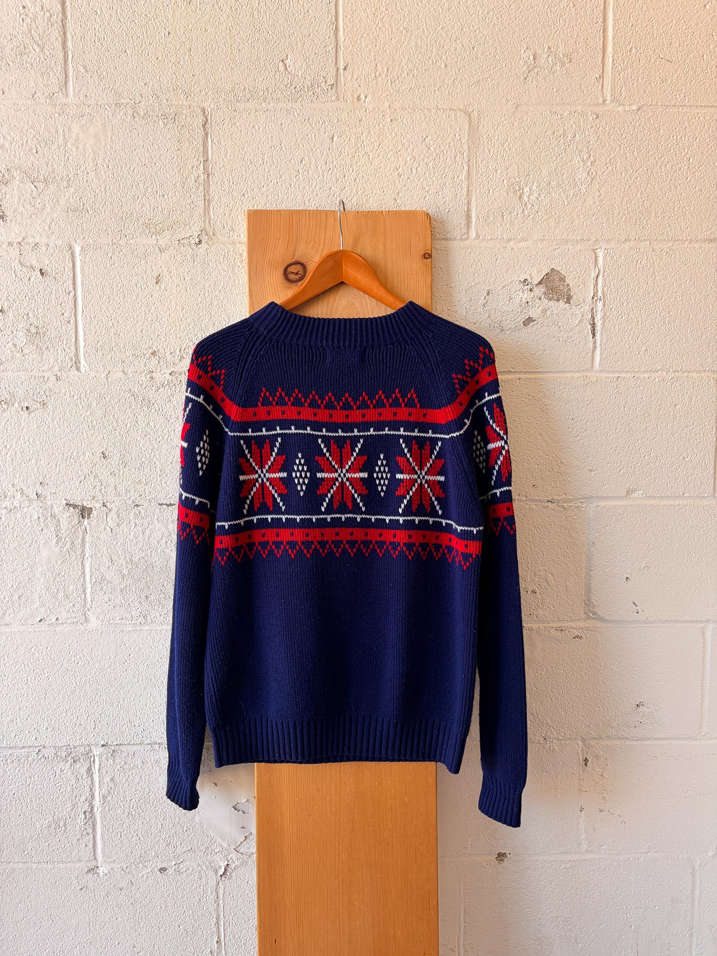 Vtg Navy & Red Winter Sweater : M