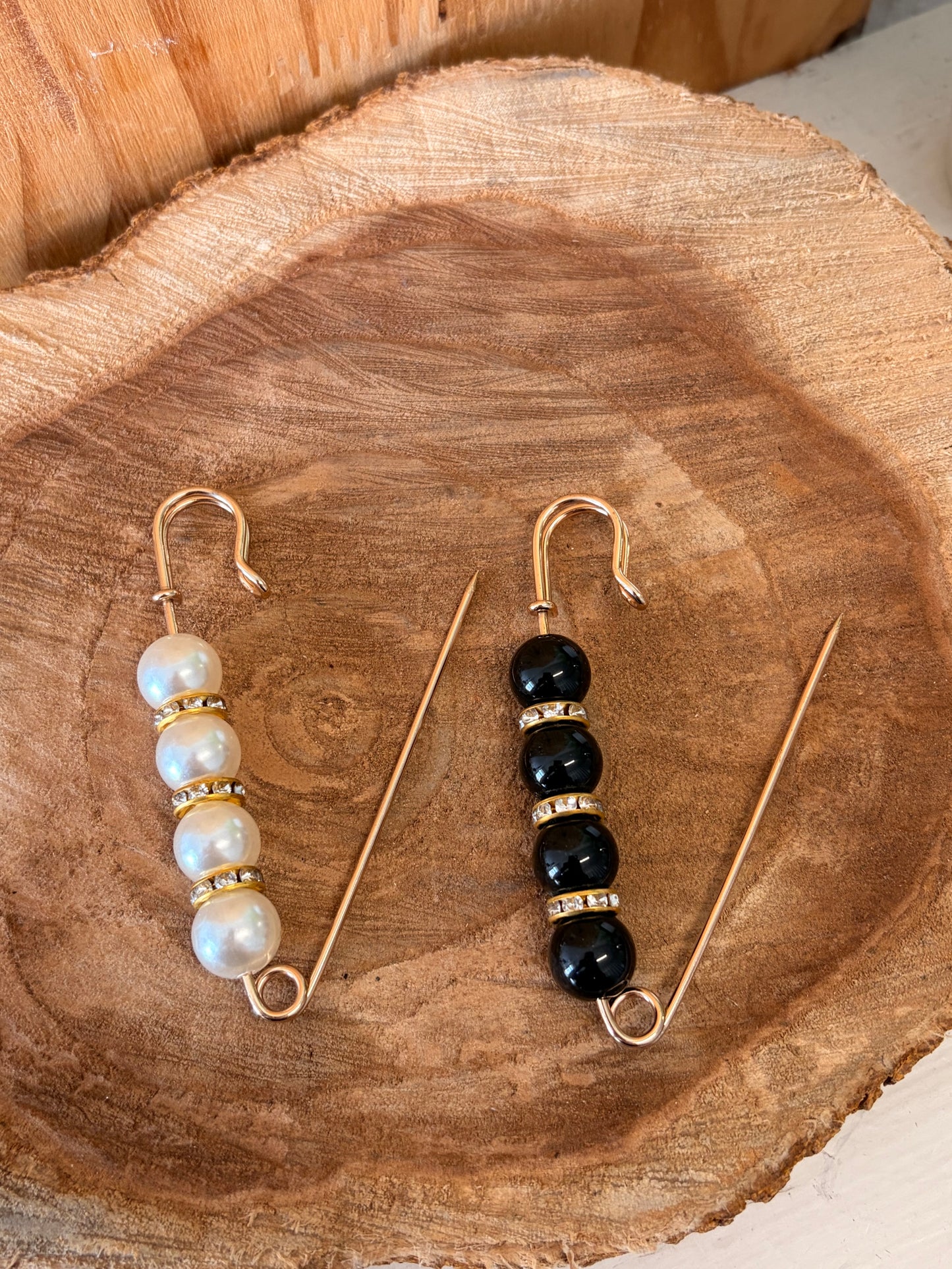 Pair of Black & White Beaded Brooches