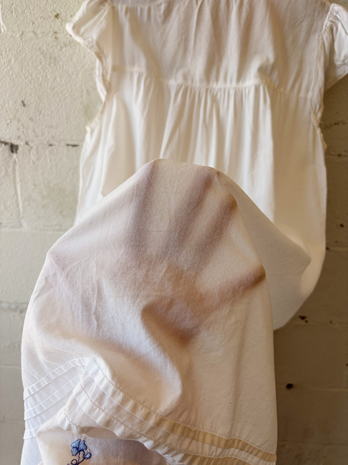 Vtg Blue Floral Embroidered Nightgown : M/L