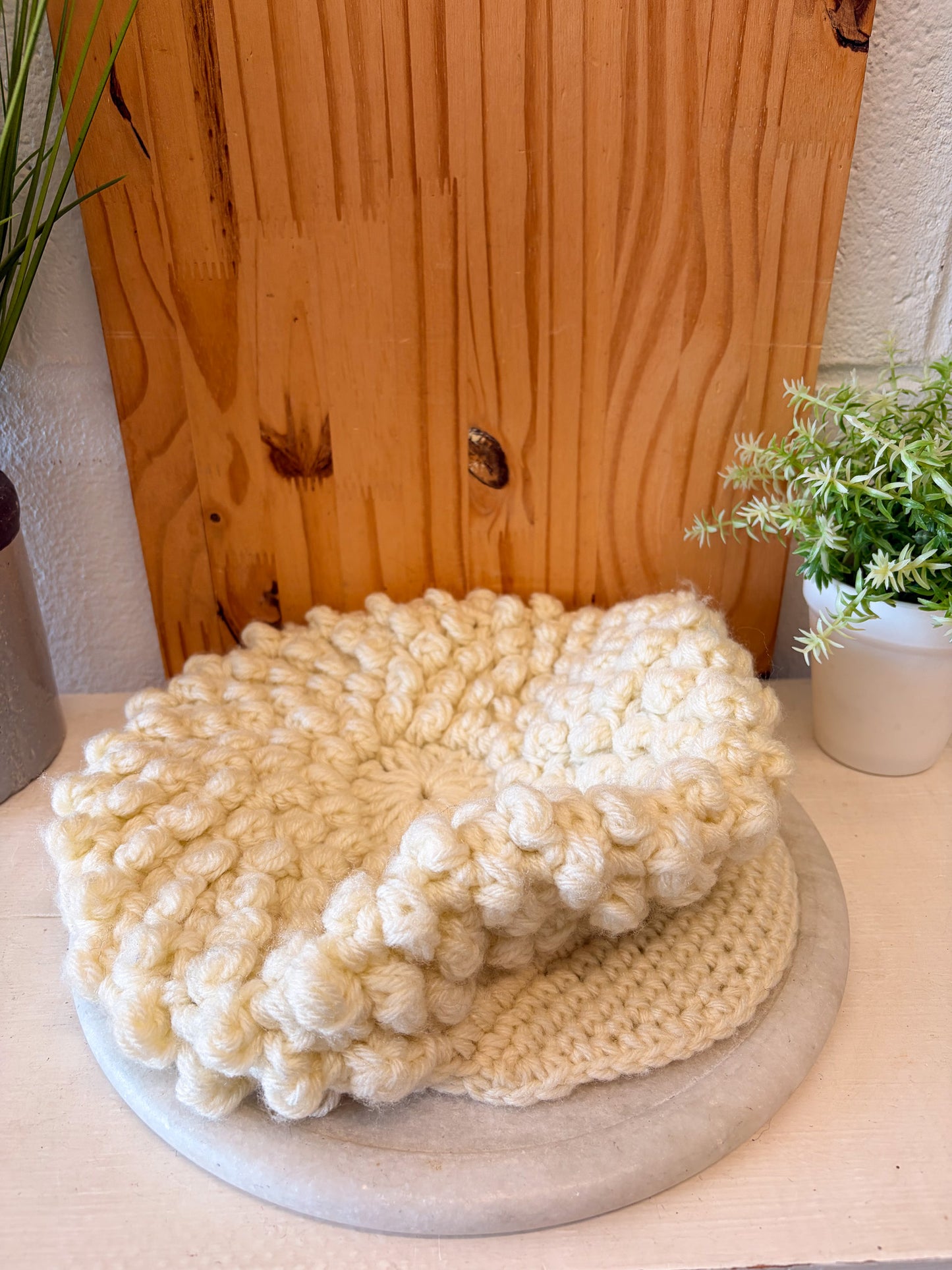 Slouchy Cream Bobble Newsboy Cap : Ladies OS