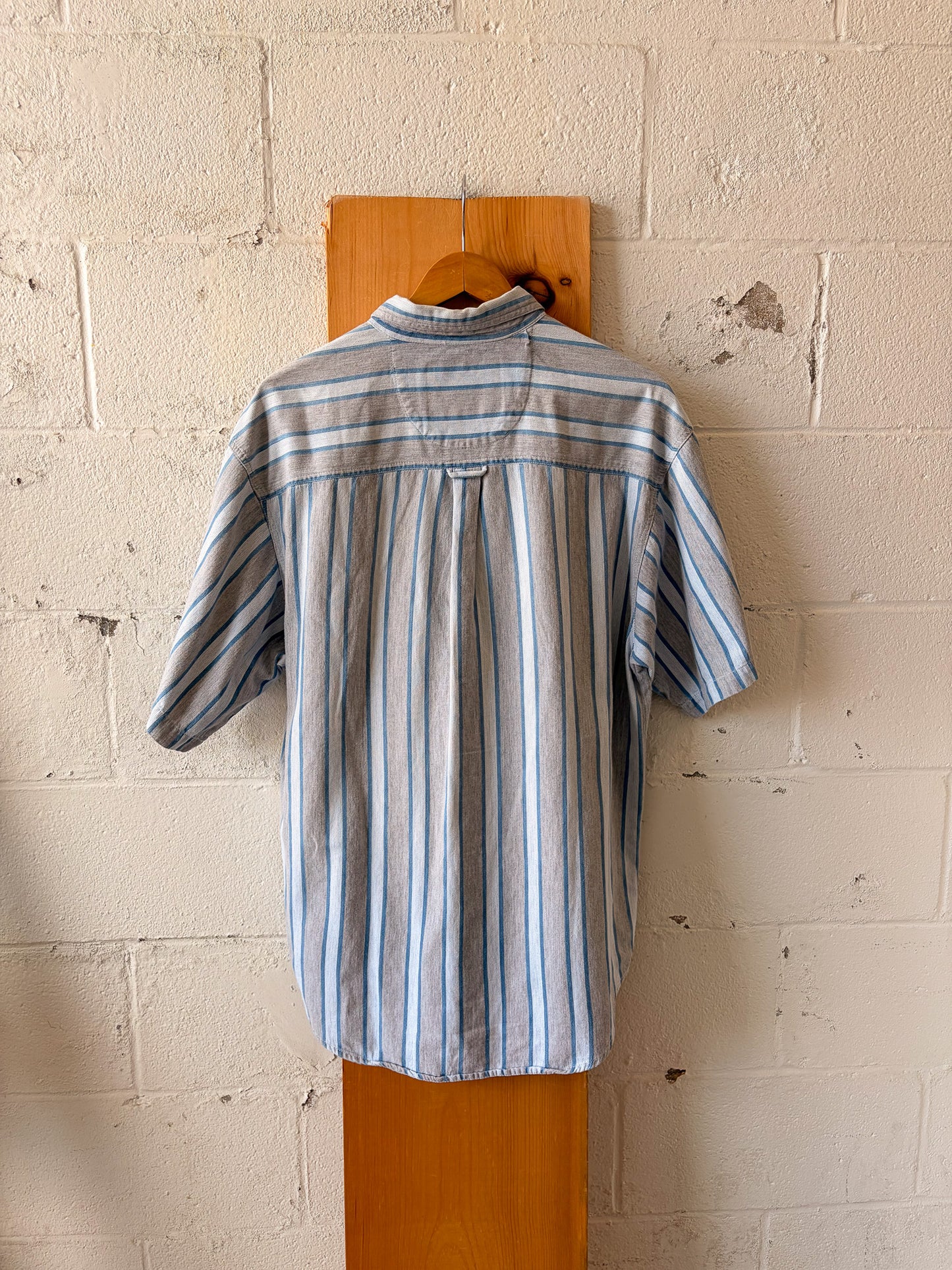 Blue & White Striped Button Up : L