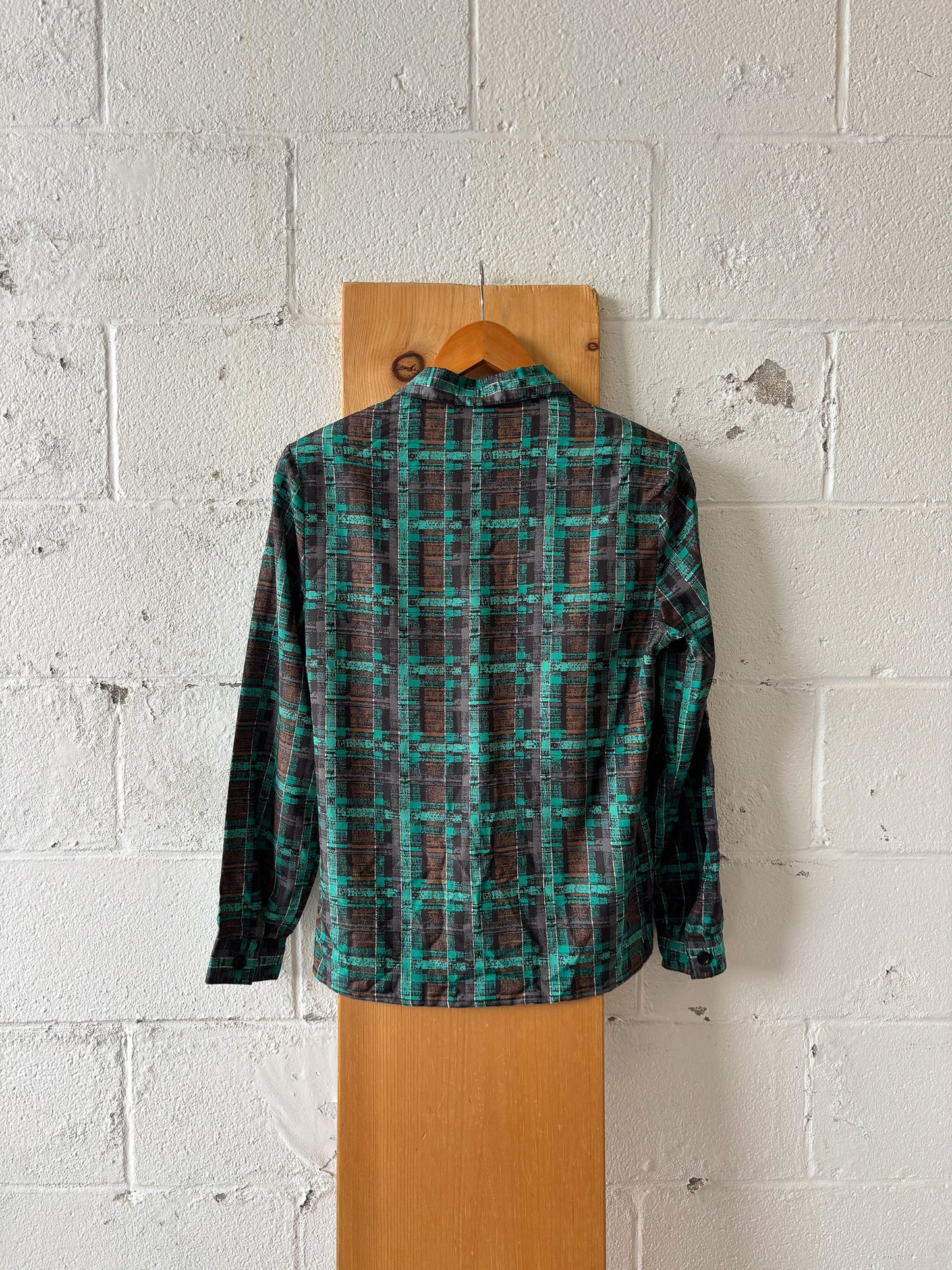 Vtg Brown & Turquoise Button Up Blouse : 12