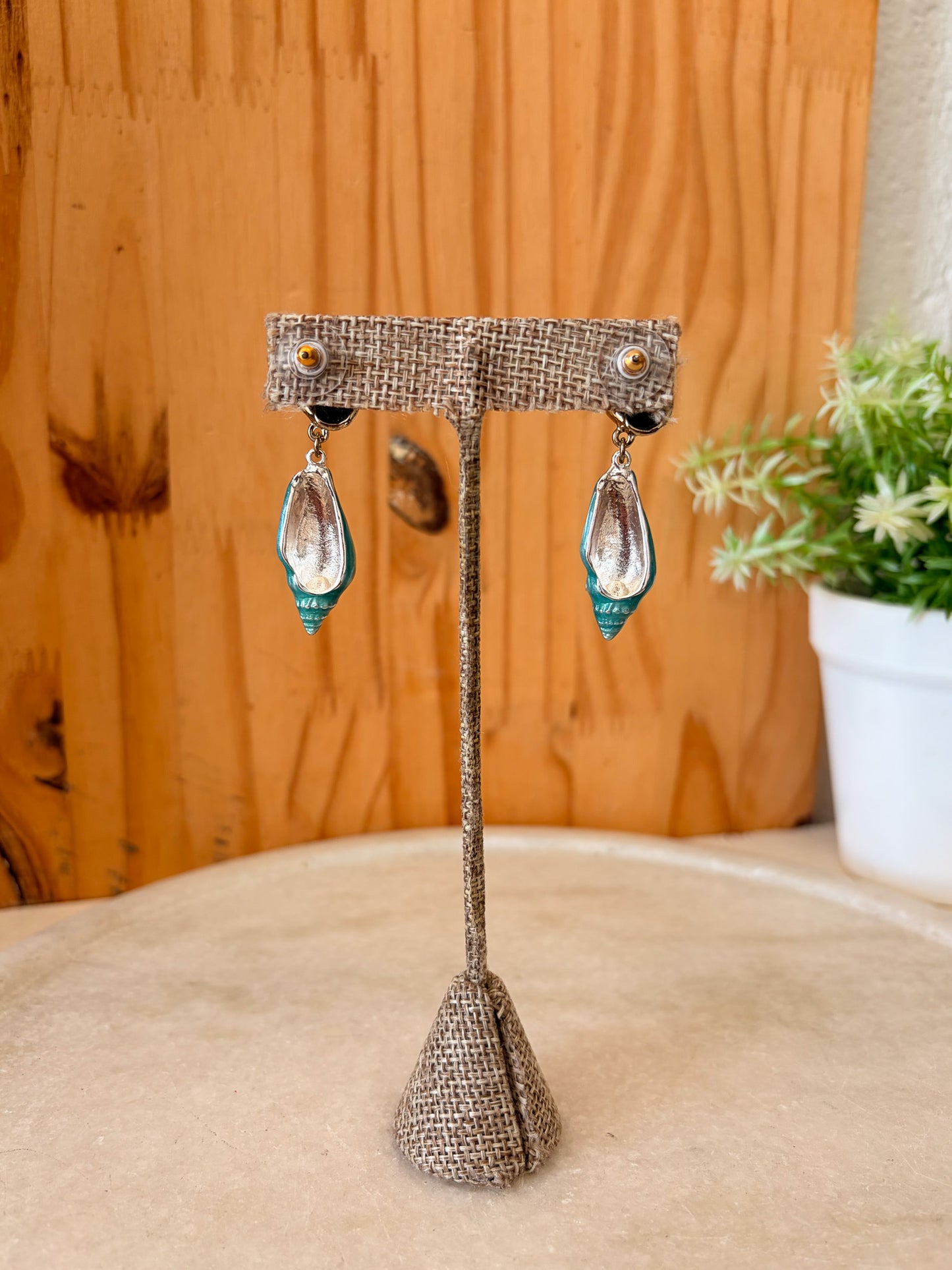 Teal & Gold Tone Shell Earrings