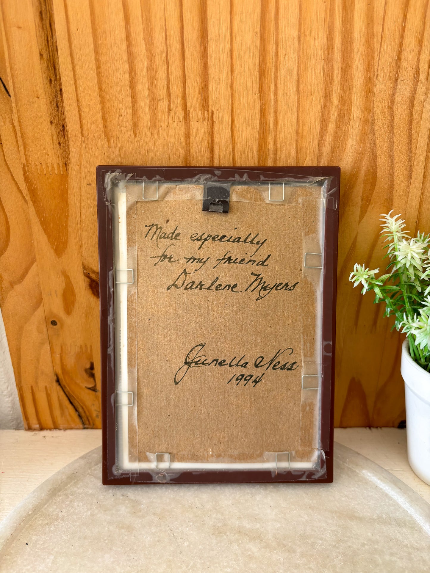 Vtg Framed Cross-Stitch Mouse Photo