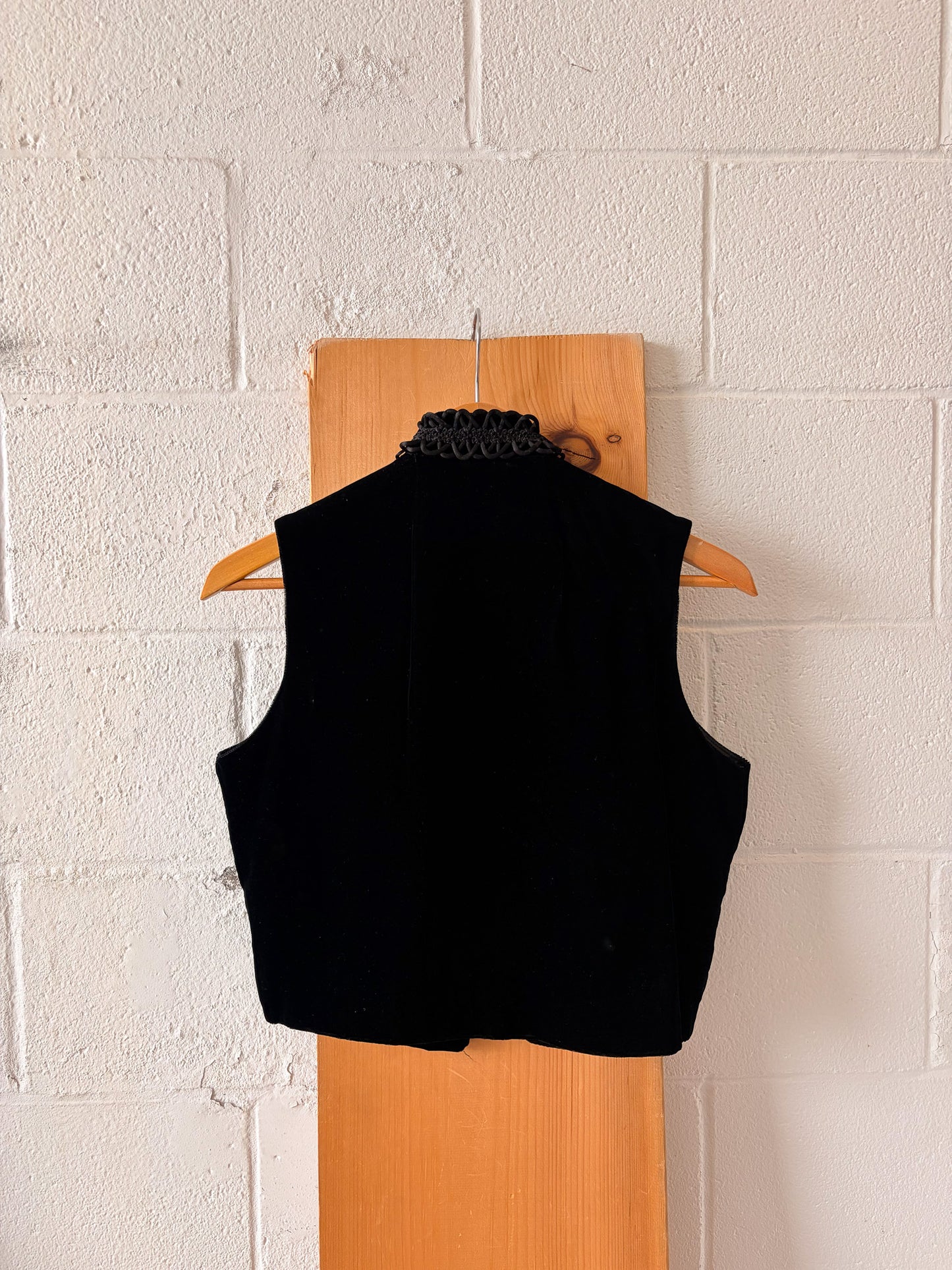 Vtg Black Velvet Vest : M