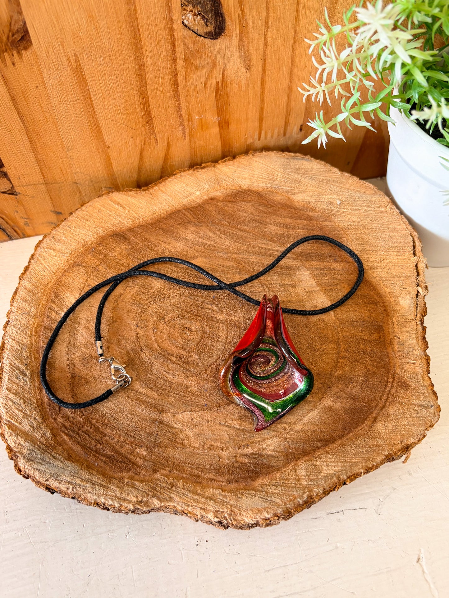 Sparkly Swirled Red Pendant Cord Necklace