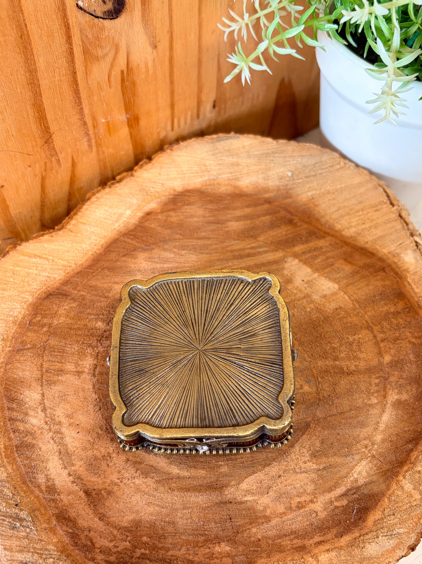 Rhinestone Detailed Metal Trinket Box