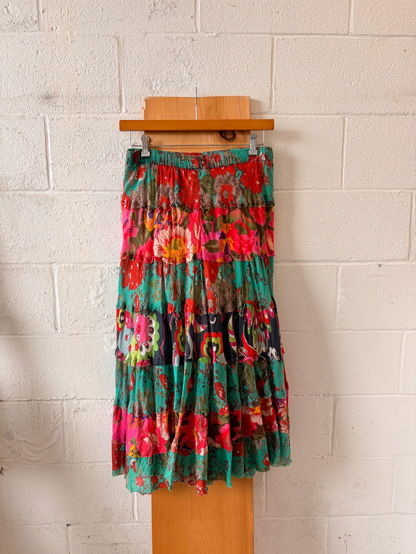 Tiered Bright Floral Skirt : 34"W