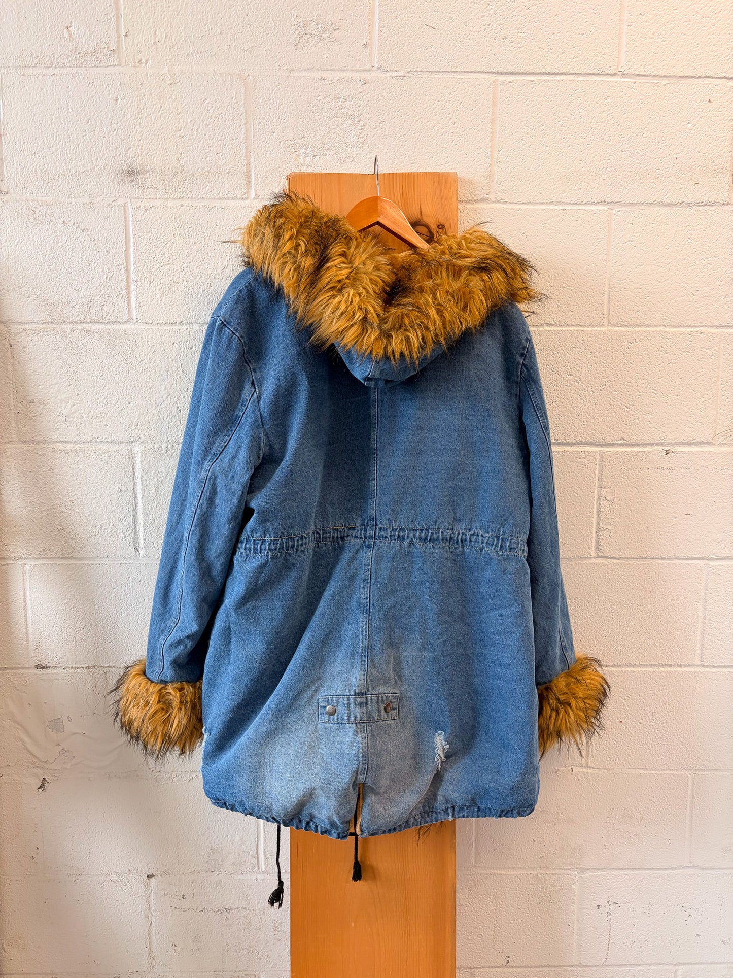 Faux Fur Trimmed Denim Coat : 3XL (Local Pick Up Only)