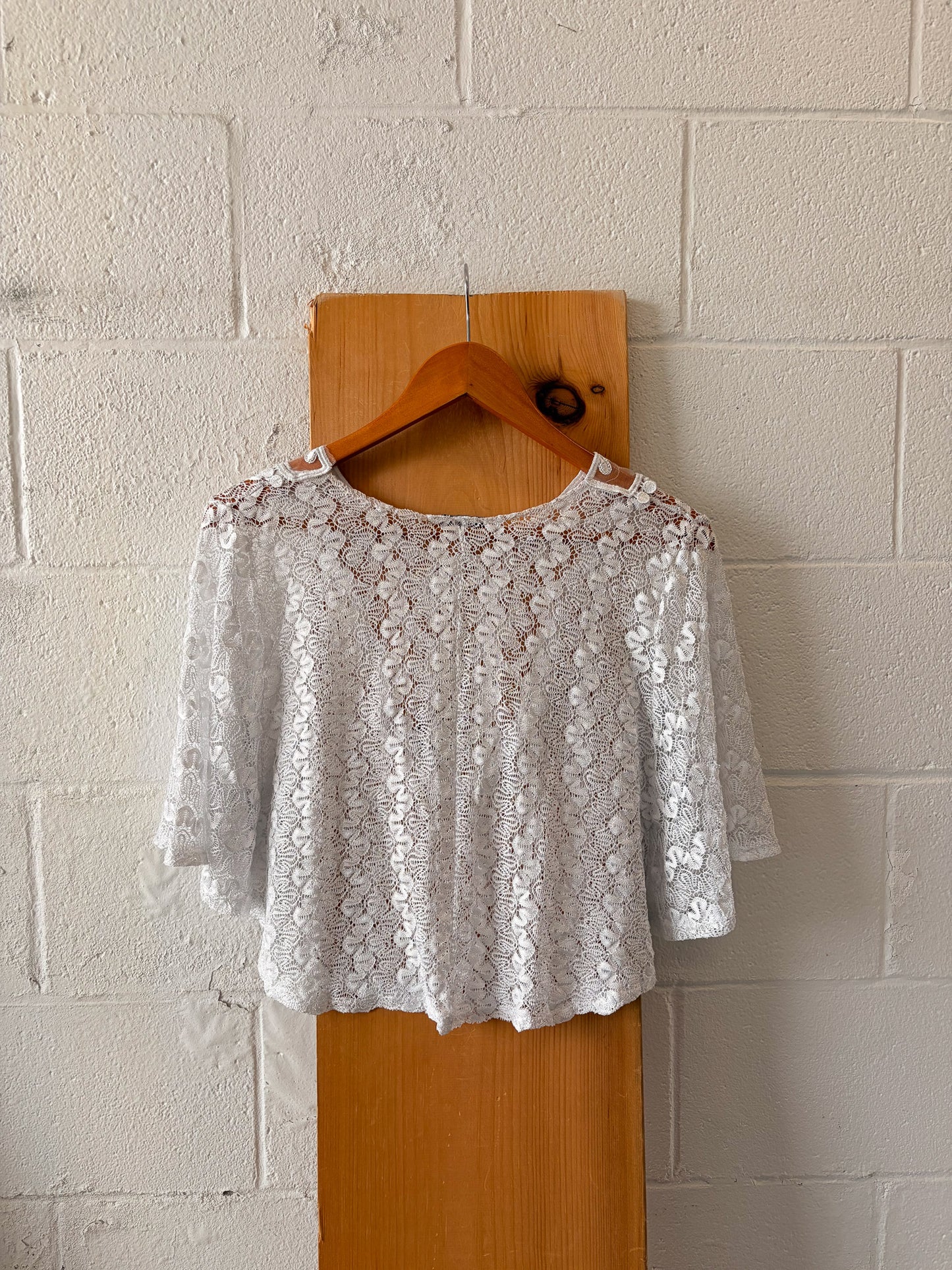 White Lace Poncho Style Top : M