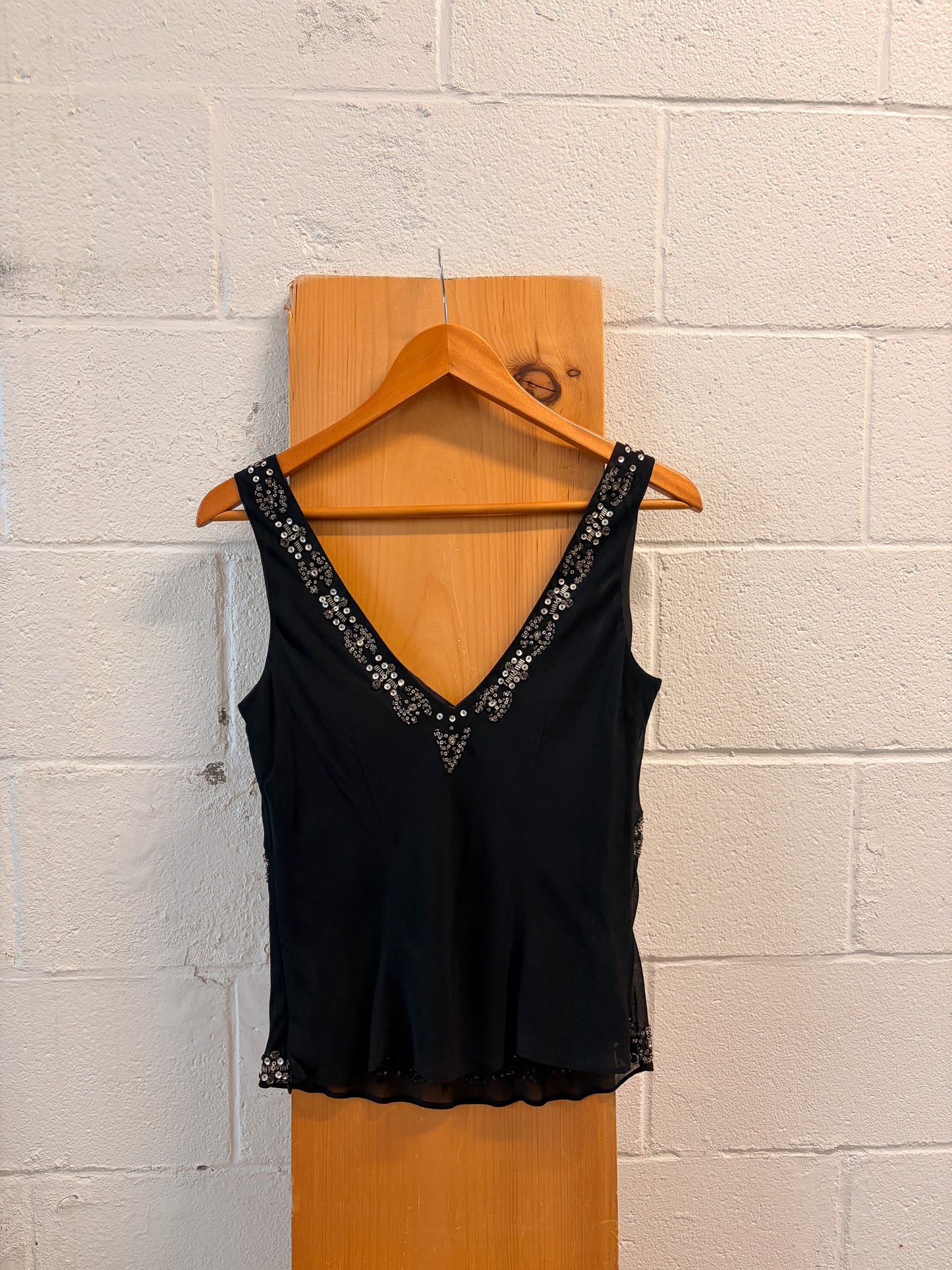Beaded Black V-Neck Tank : 6