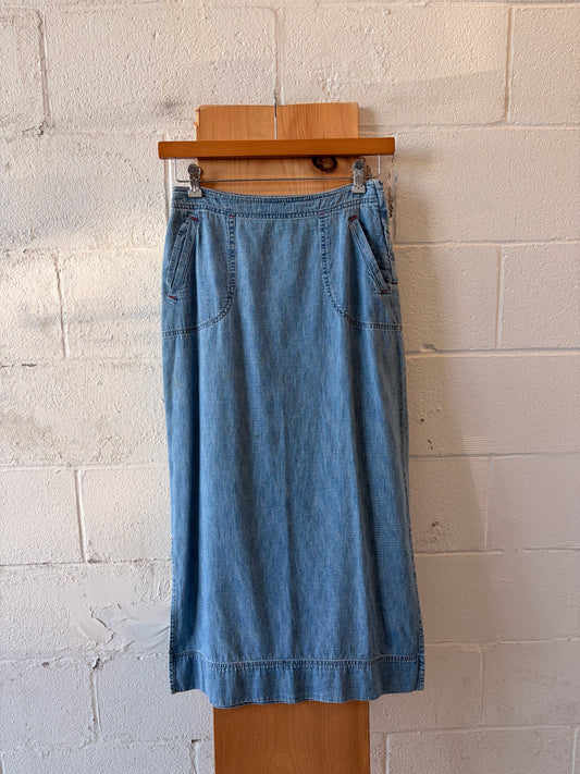 Vtg Long Light Wash Denim Skirt : 6