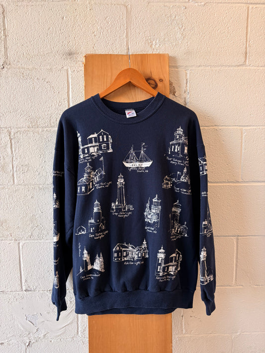 Vtg Nautical Lighthouse Crewneck : XL