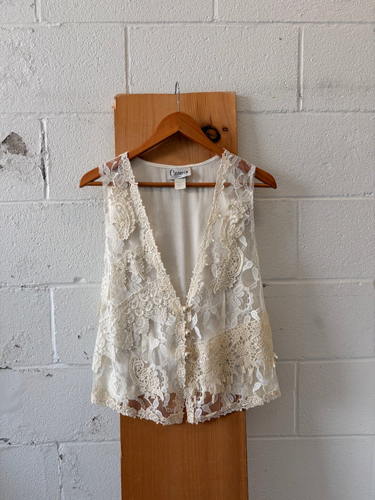 Vtg Sheer Lace Vest : M