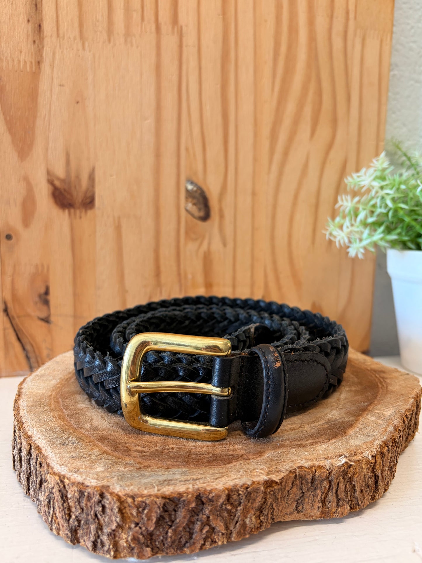 Braided Black Leather Belt