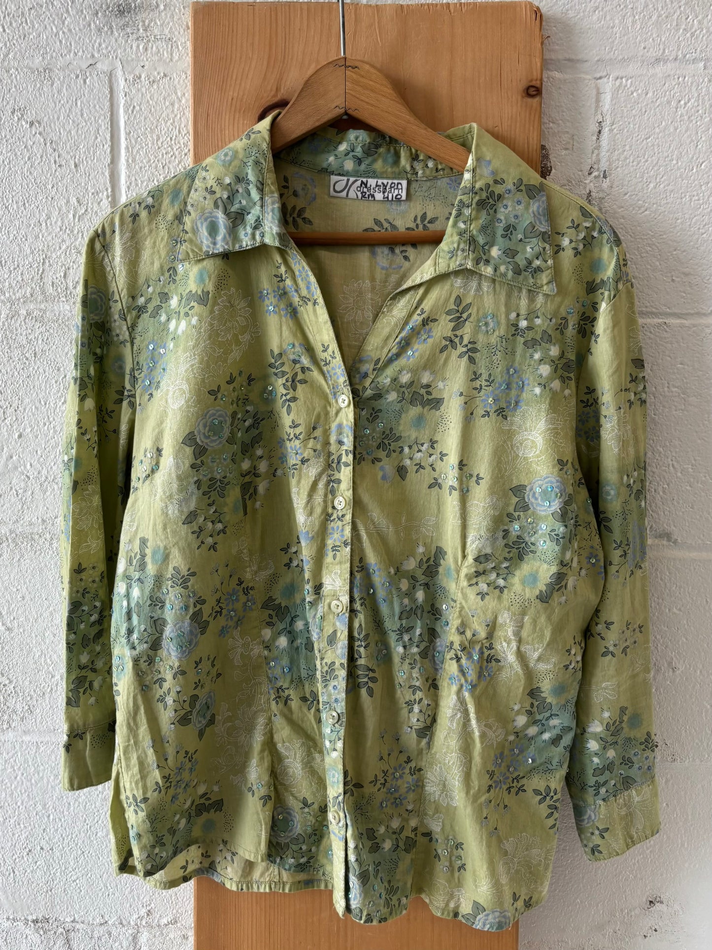 Green Floral Button Up : M