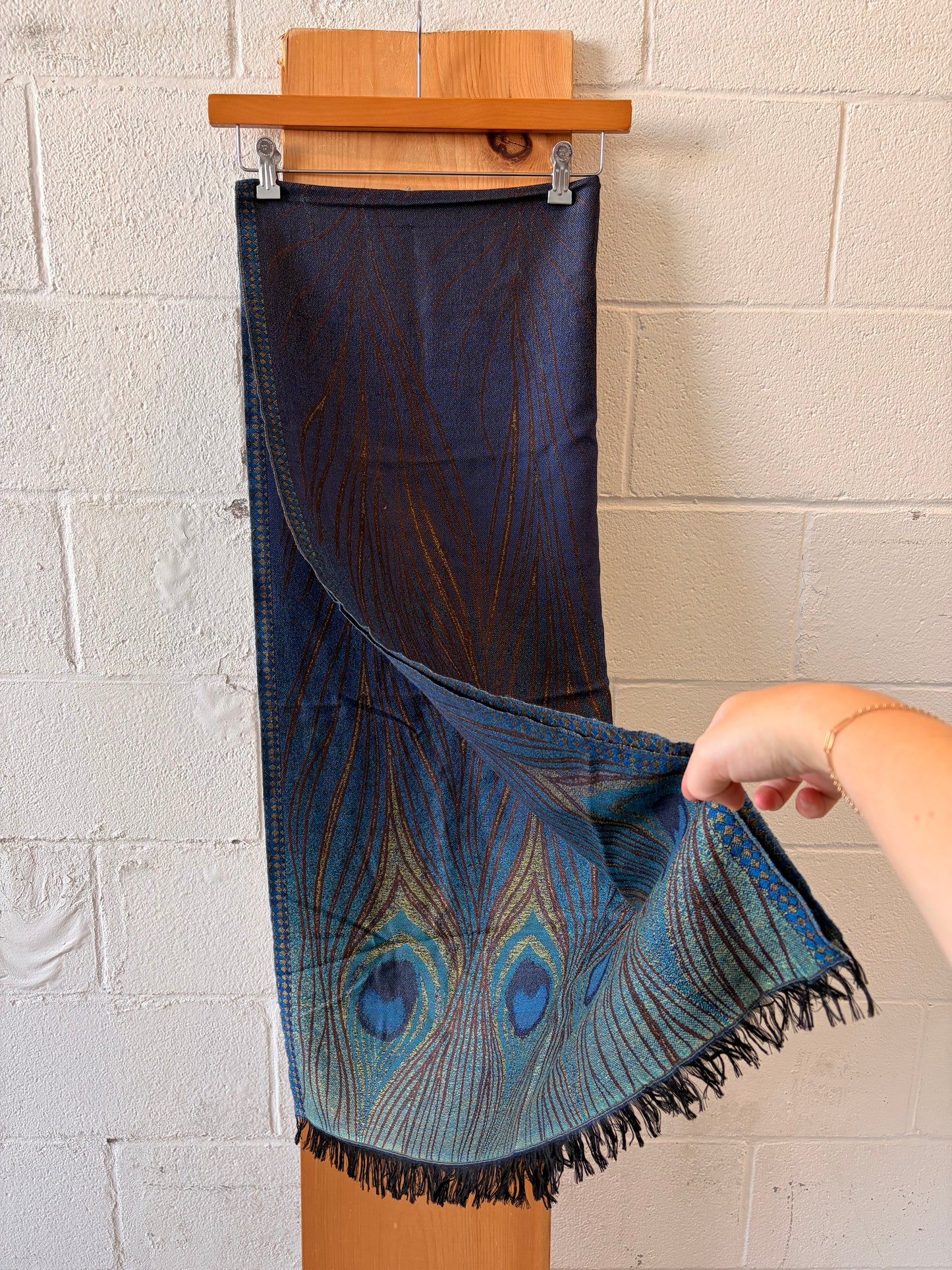 Fringe Peacock Scarf : 29”x76”