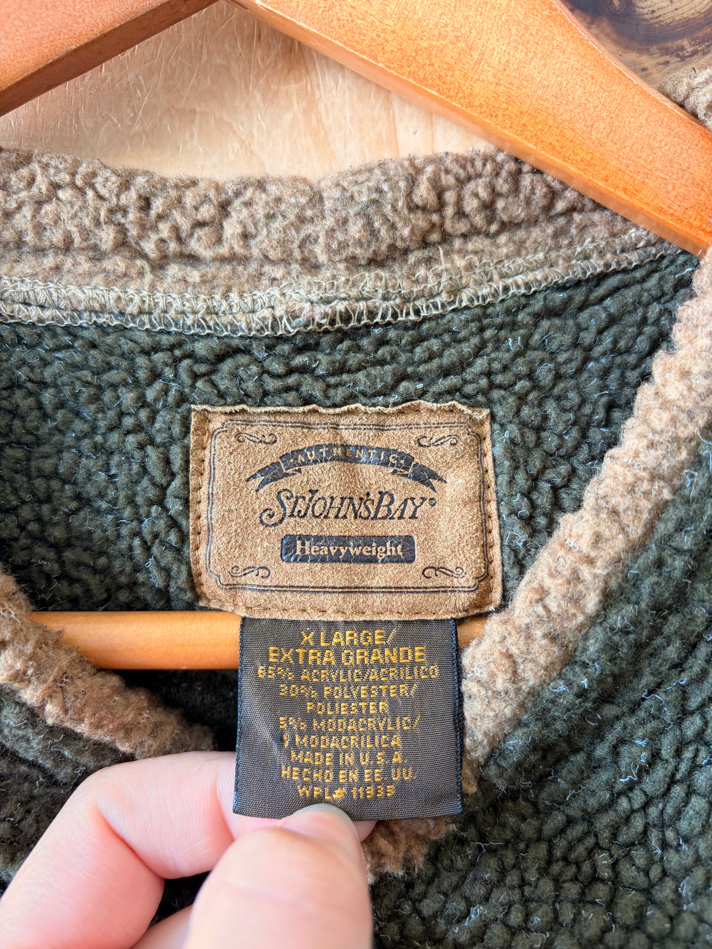 Vtg Olive Green Sherpa Crew : XL