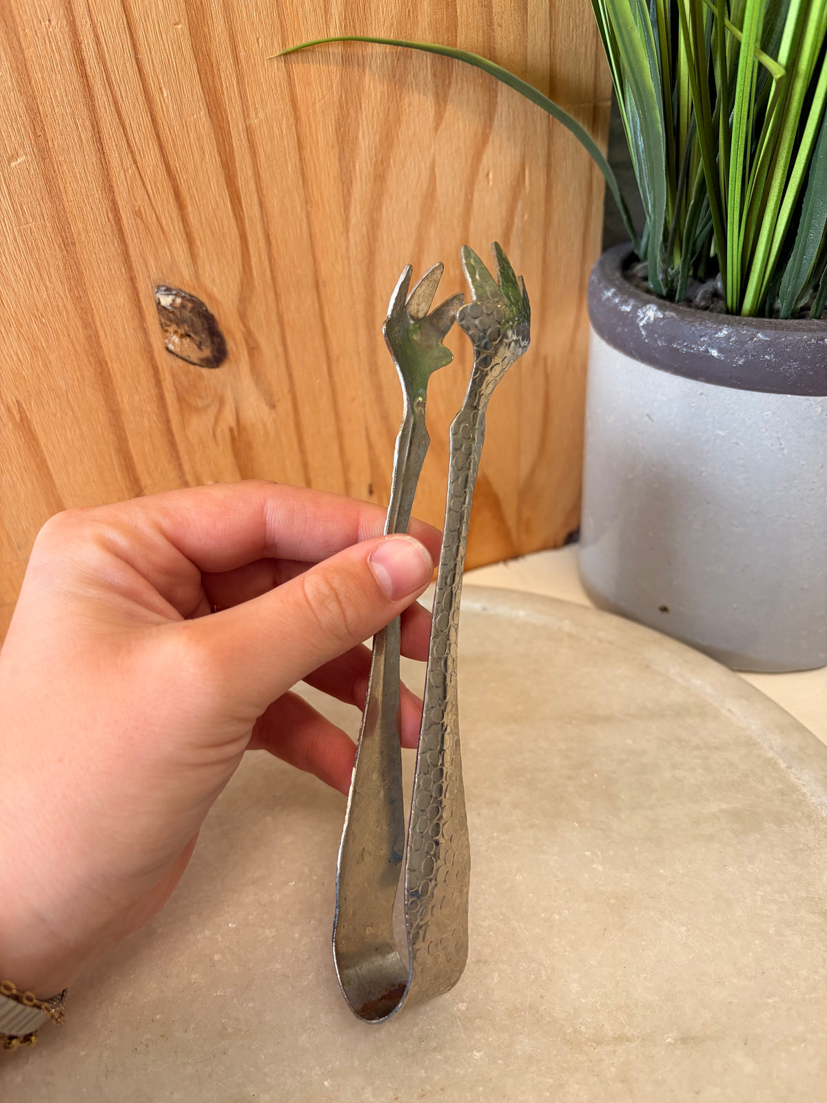 Vtg Hammered Metal Tongs