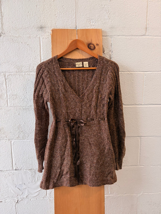 Brown Babydoll Bow Sweater : L