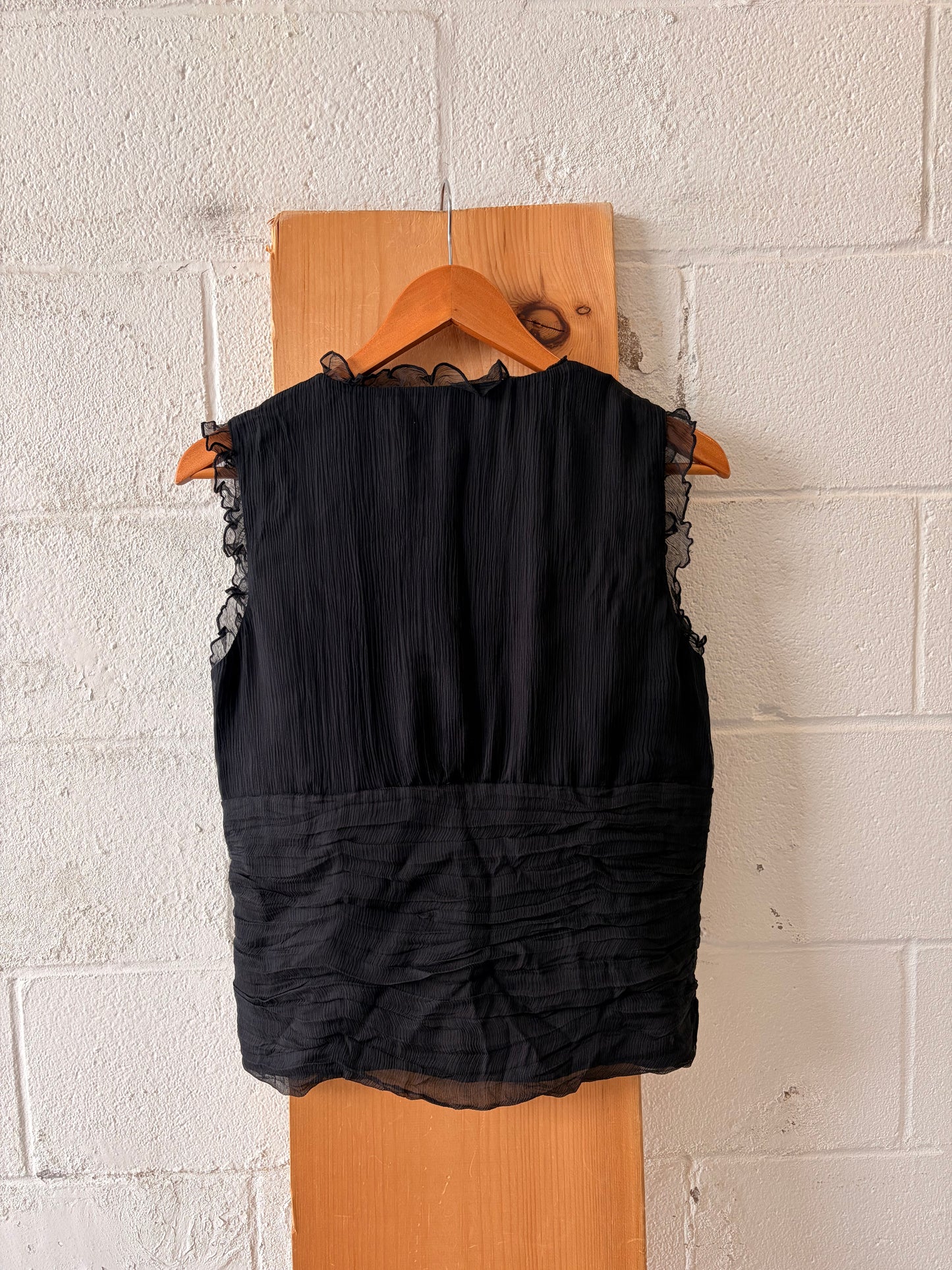 Ruffled & Ruched Black Silk Top : 12