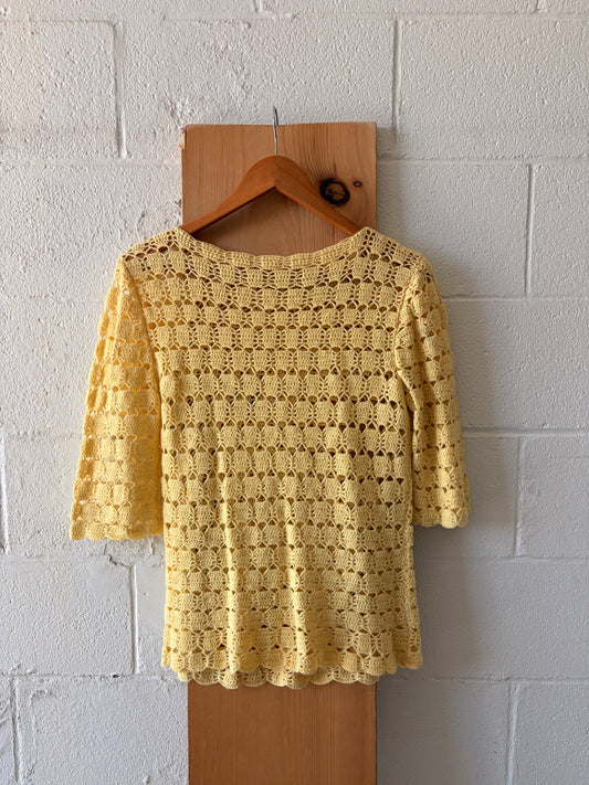 Yellow Crochet Sweater : M