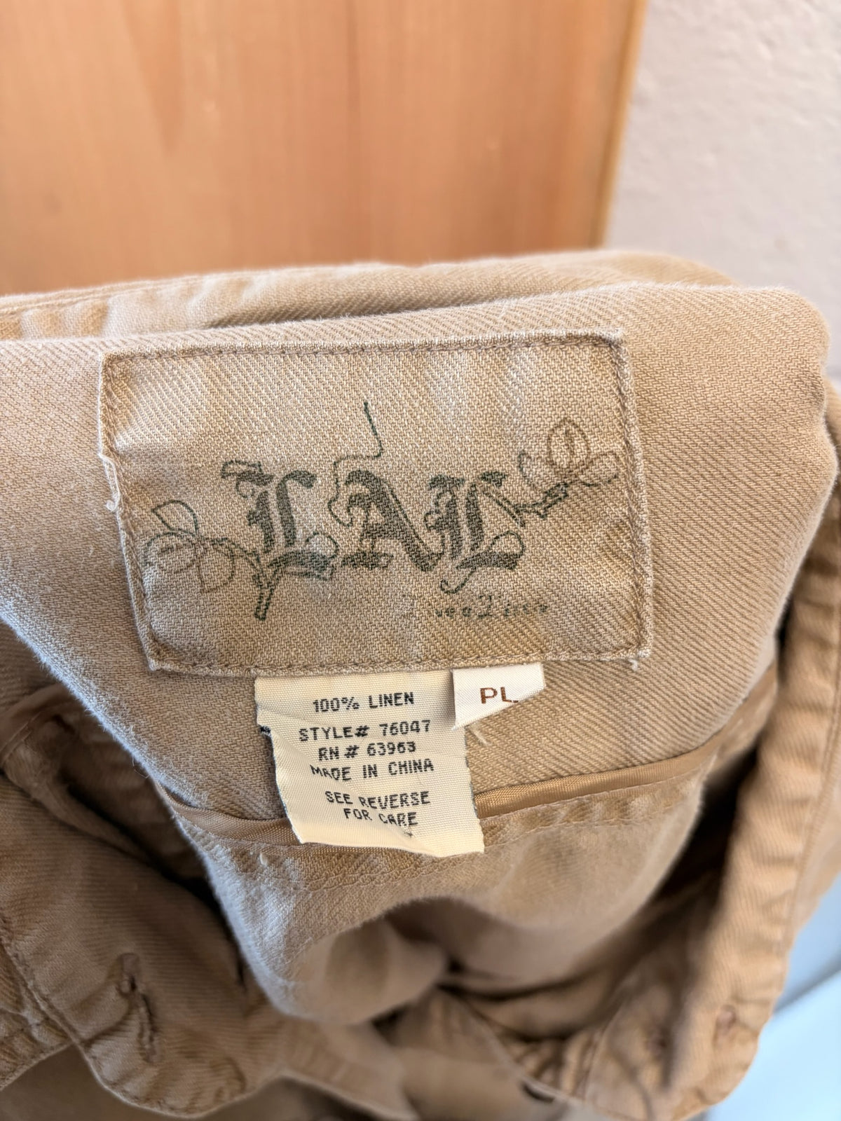 Khaki Linen Short Sleeve Shirt : Petite L