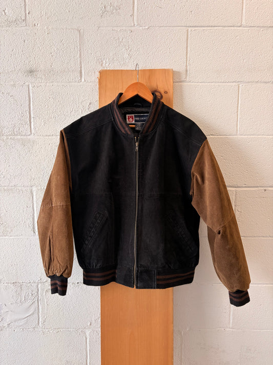 Vtg Brown & Black Leather Bomber Jacket : L (Local Pick Up Only)