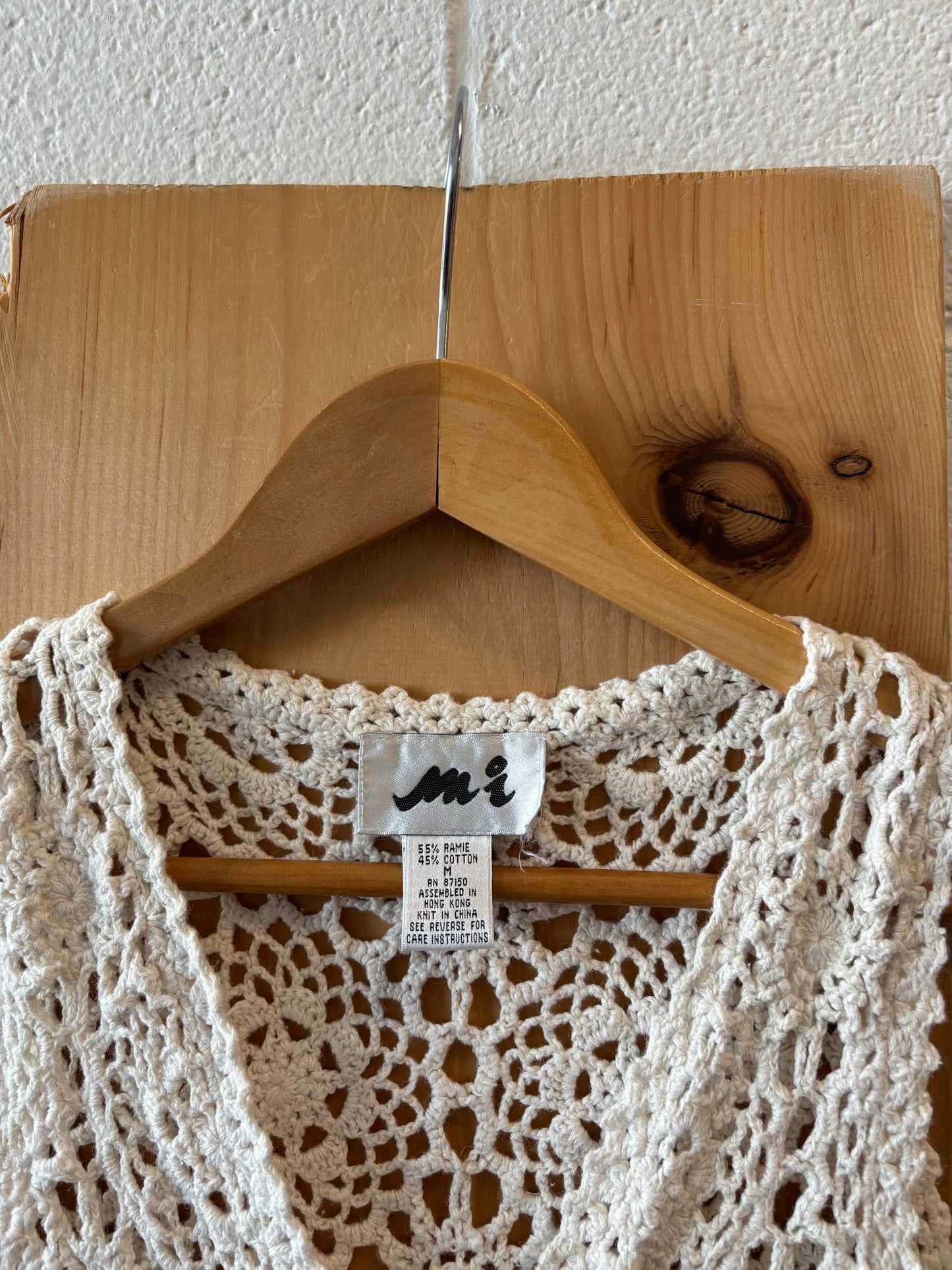 Vtg White Crochet Vest : M