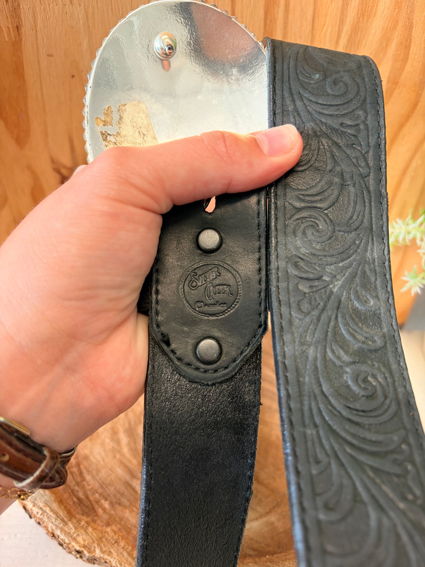 Silver Creek Black Leather “E” Belt : 32