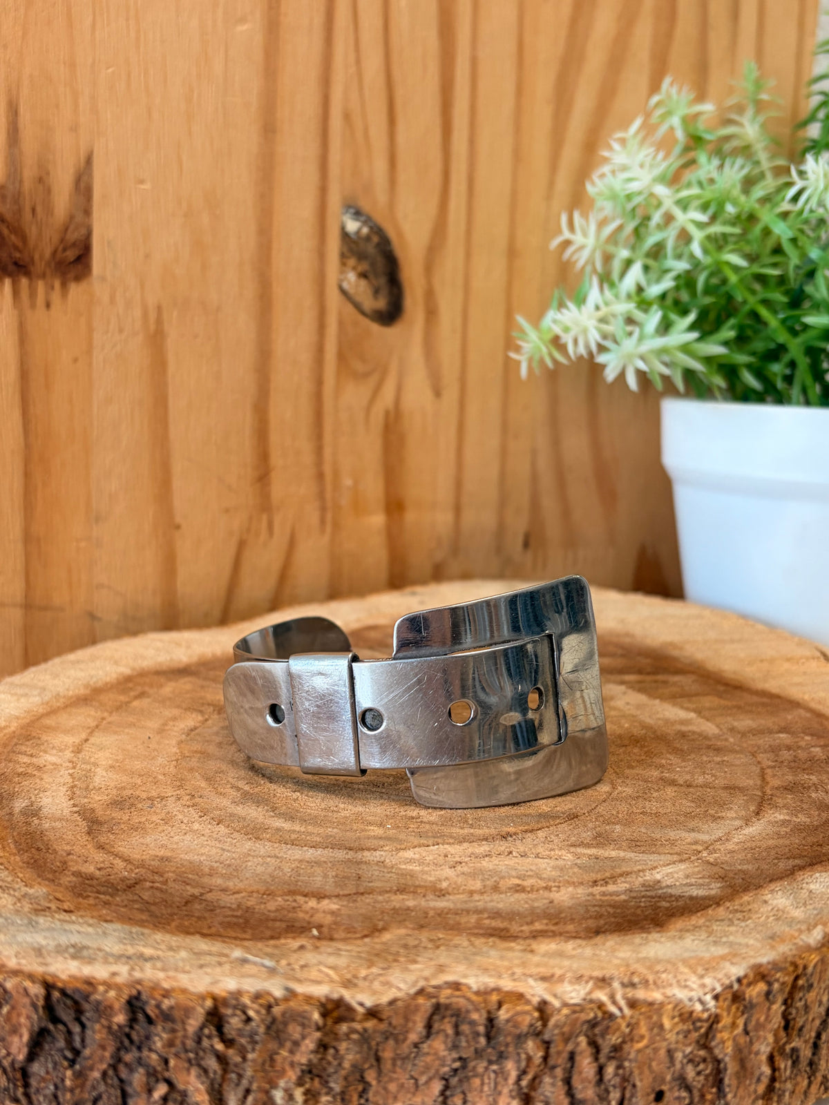 Silver Tone Belt Cuff Bracelet