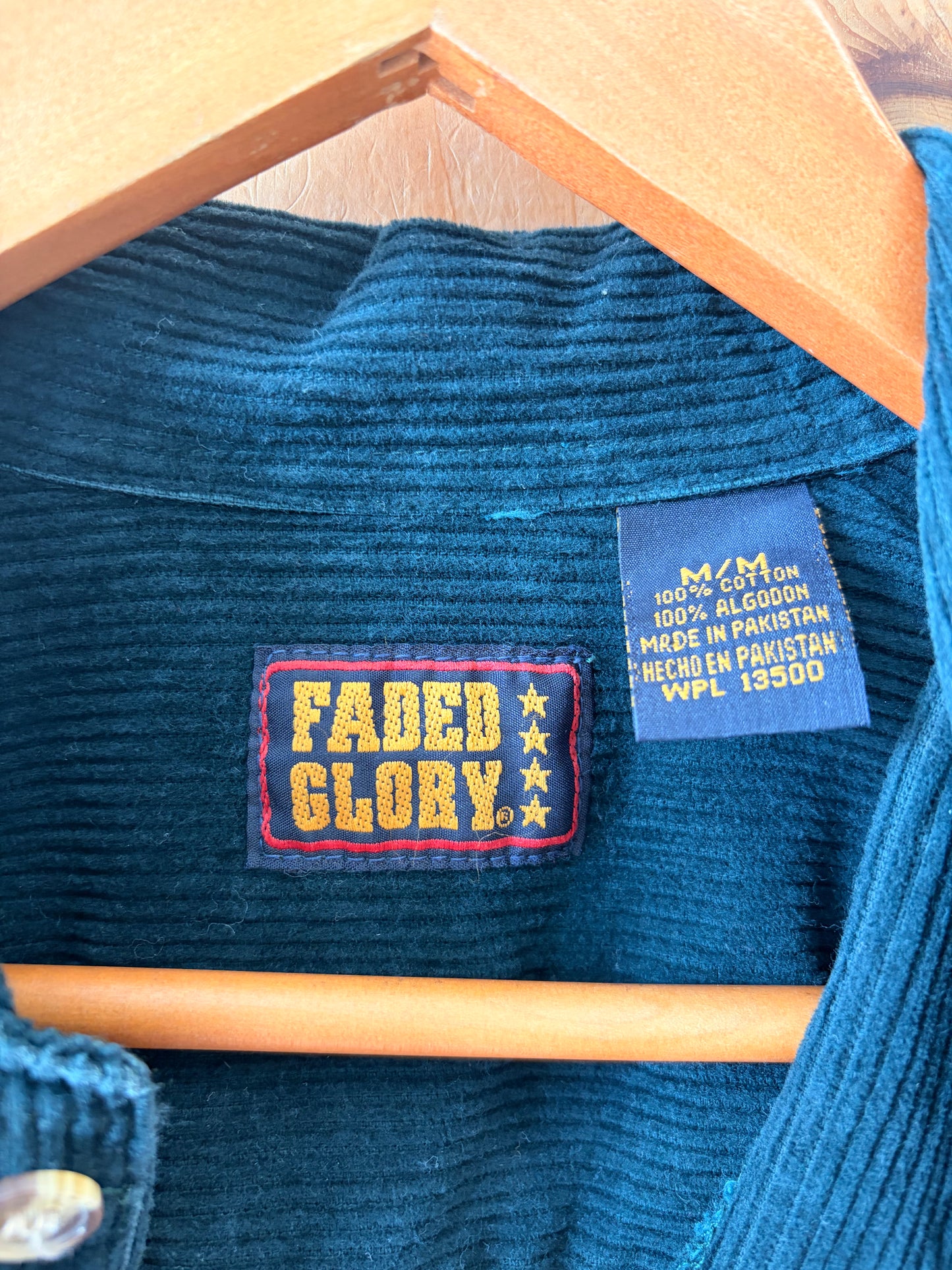 Vtg Faded Glory Green Corduroy Button Down : M
