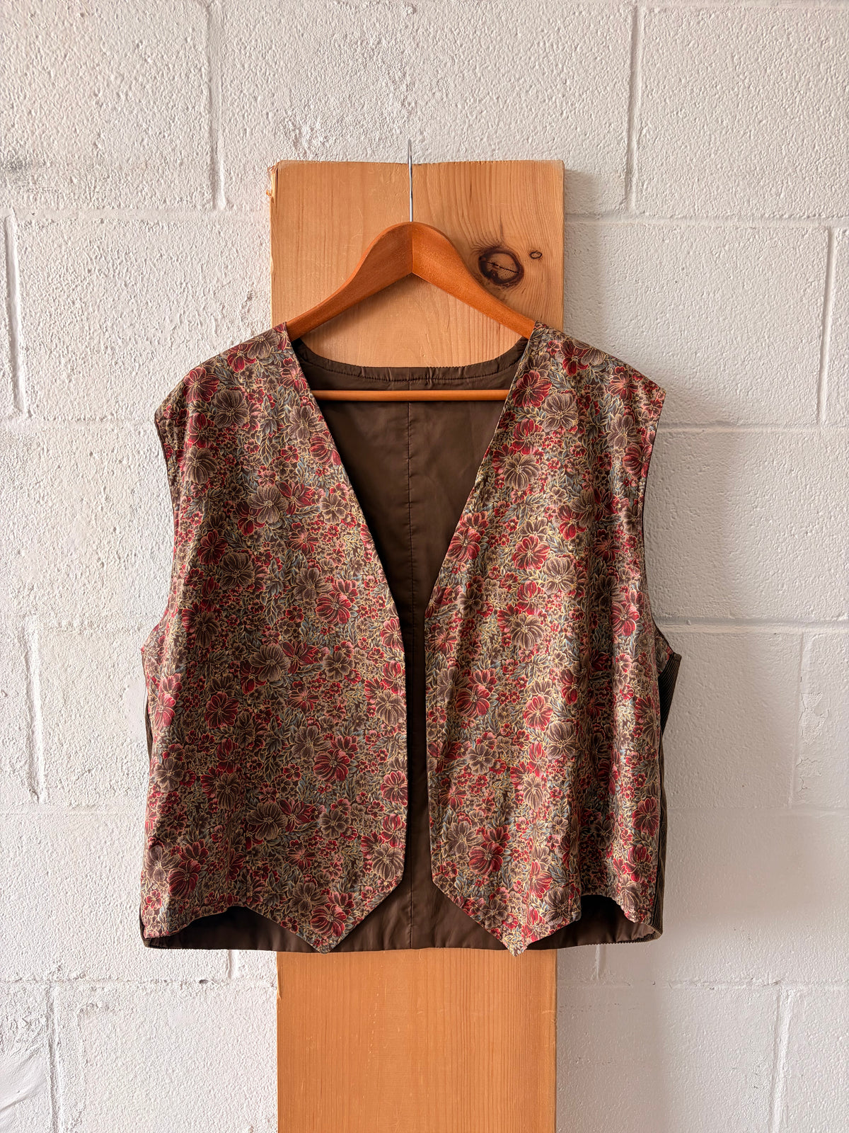Handmade Floral Brown Corduroy Vest : L