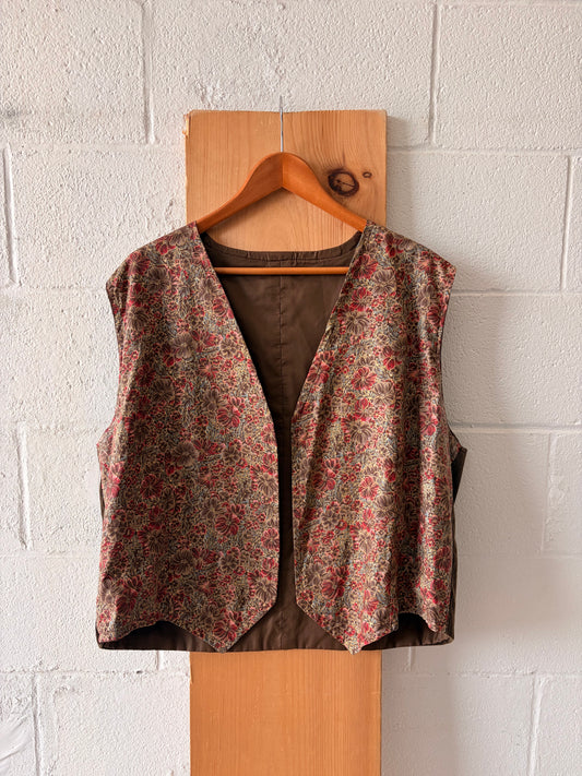 Handmade Floral Brown Corduroy Vest : L