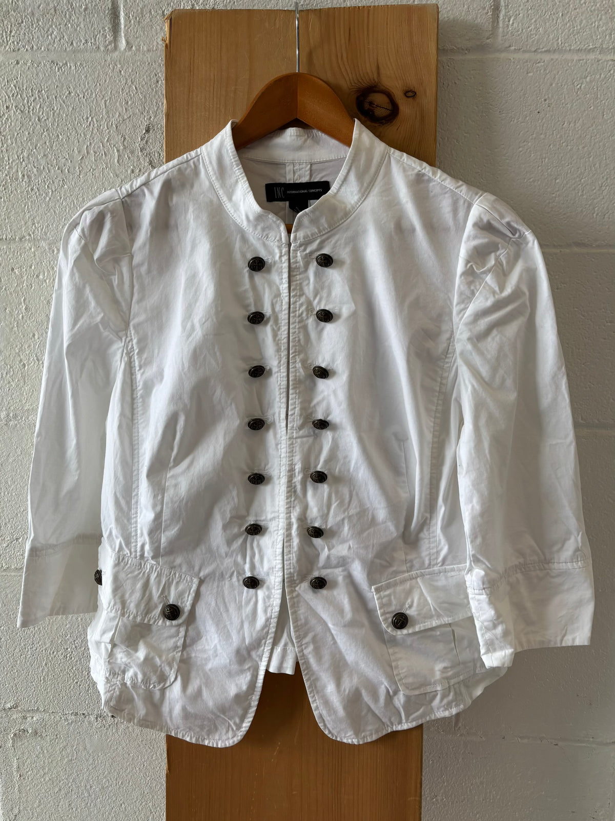 Y2K White Military Style Jacket : L