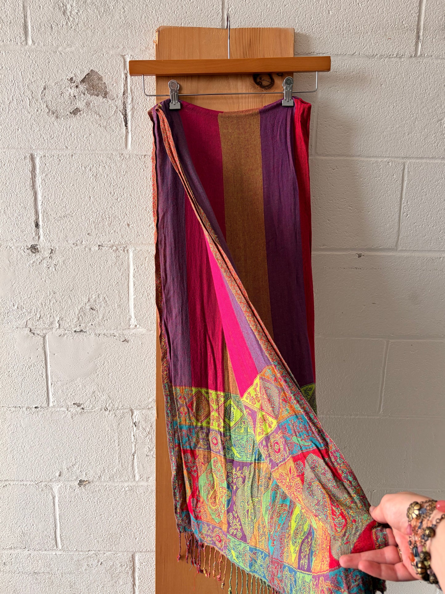 Bright Boho Striped Paisley Scarf / Wrap