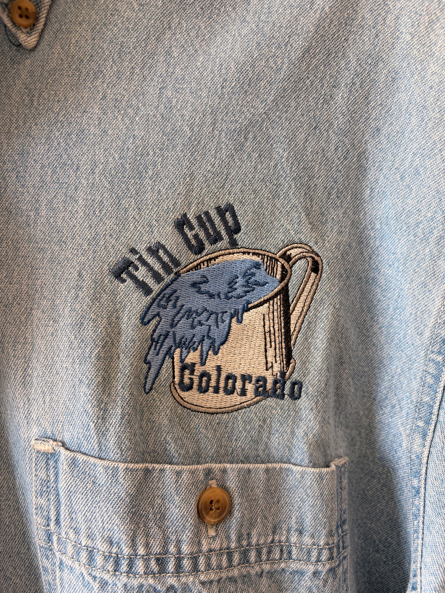 Colorado Tin Cup Denim Button Up : L