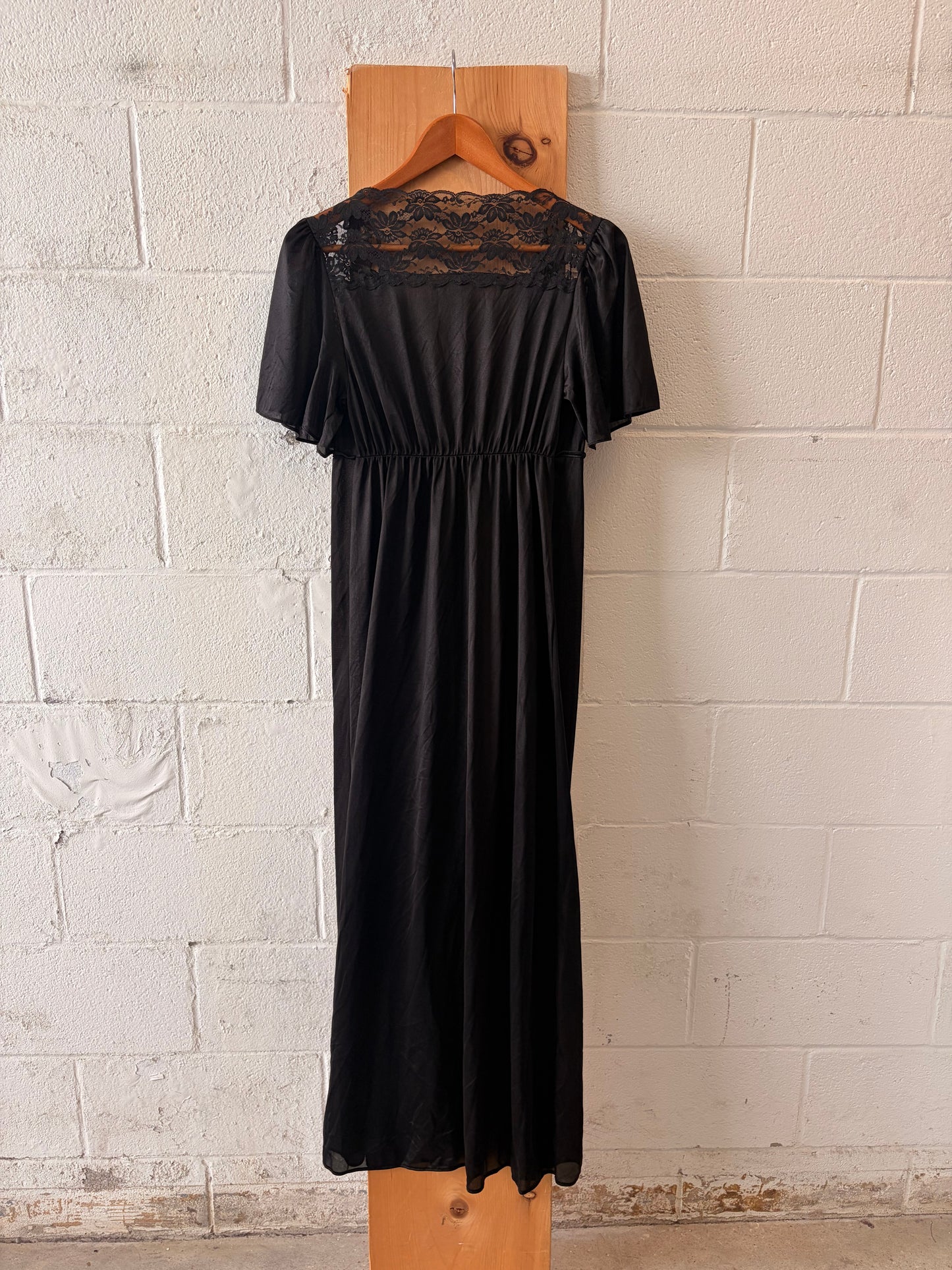 Vtg Black Lace Detailed Peignoir Set : M
