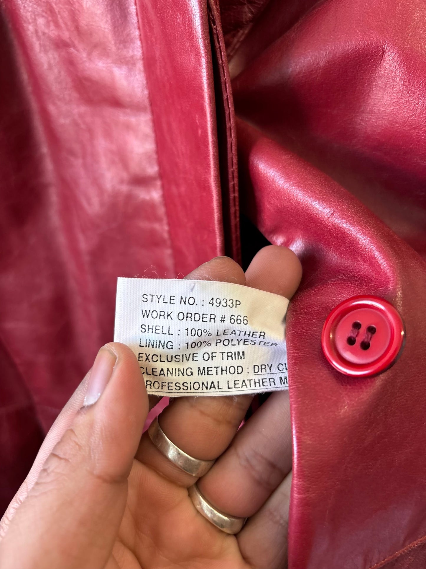 Vtg Red Leather Trench Coat : S