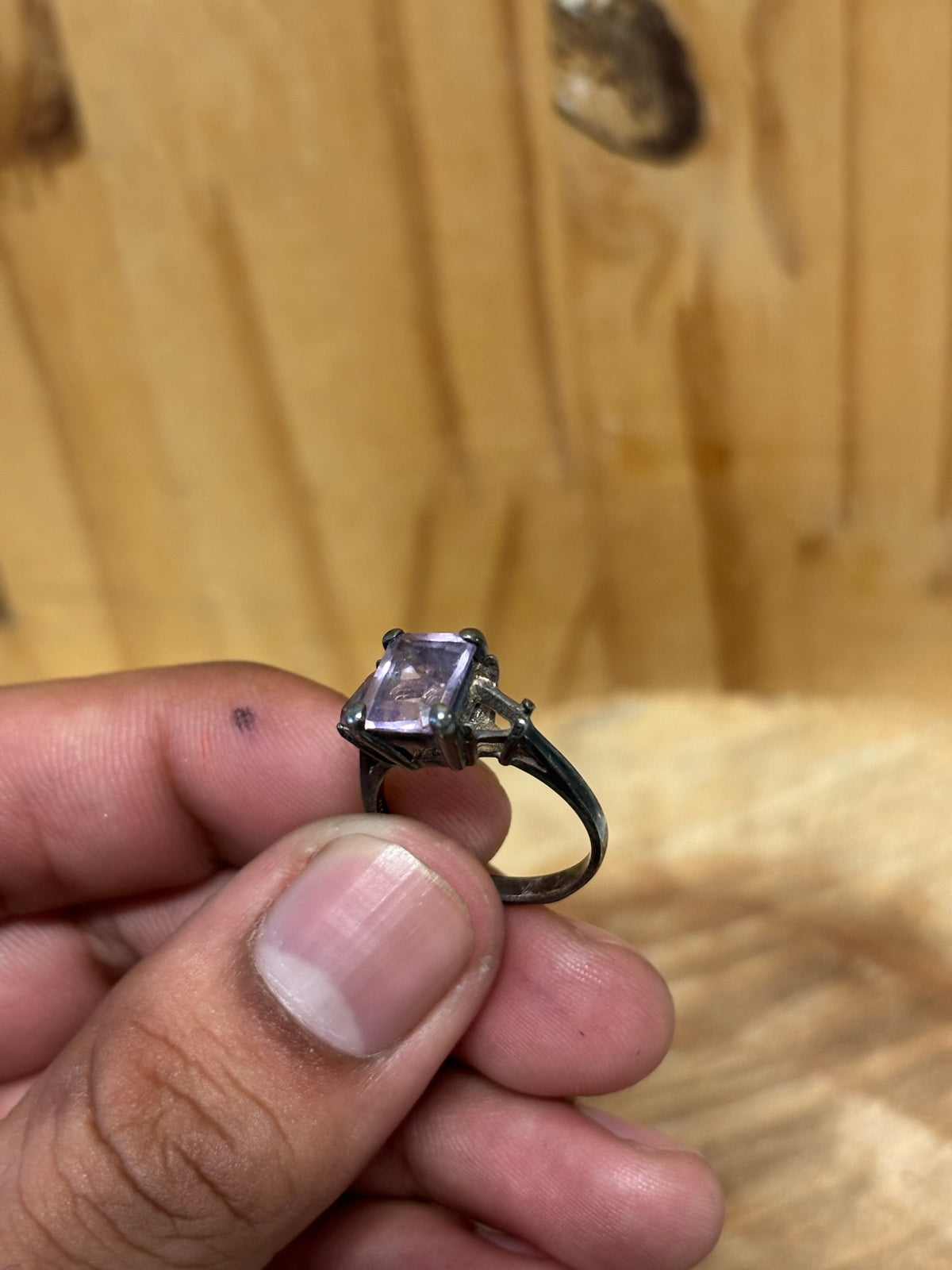 Vtg 925 Silver & Purple Stone Ring : Size 5.5 (As Is)