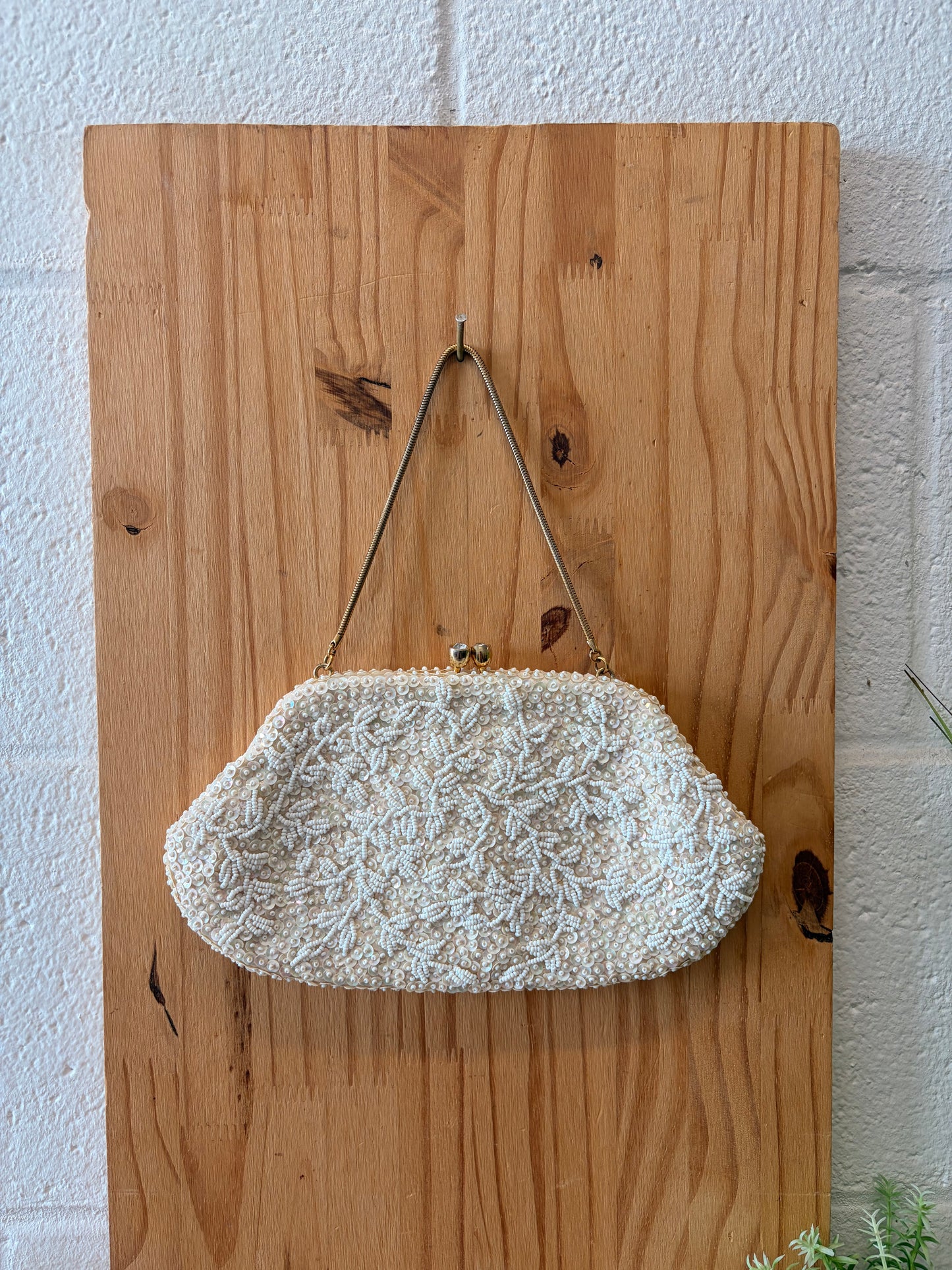 Vtg Little White Beaded Purse