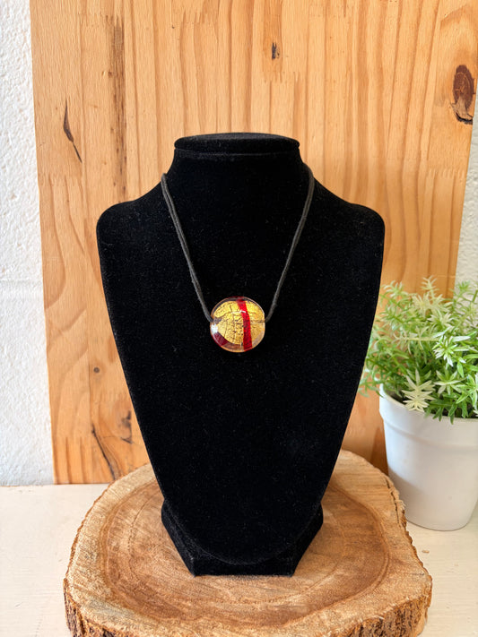 Red & Gold Glass Pendant Choker Necklace