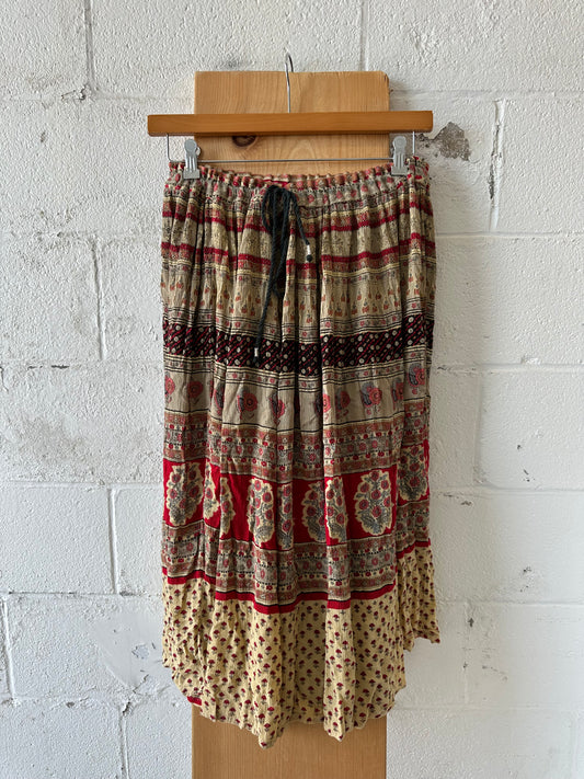 Vtg Red and Cream Boho Skirt : PL